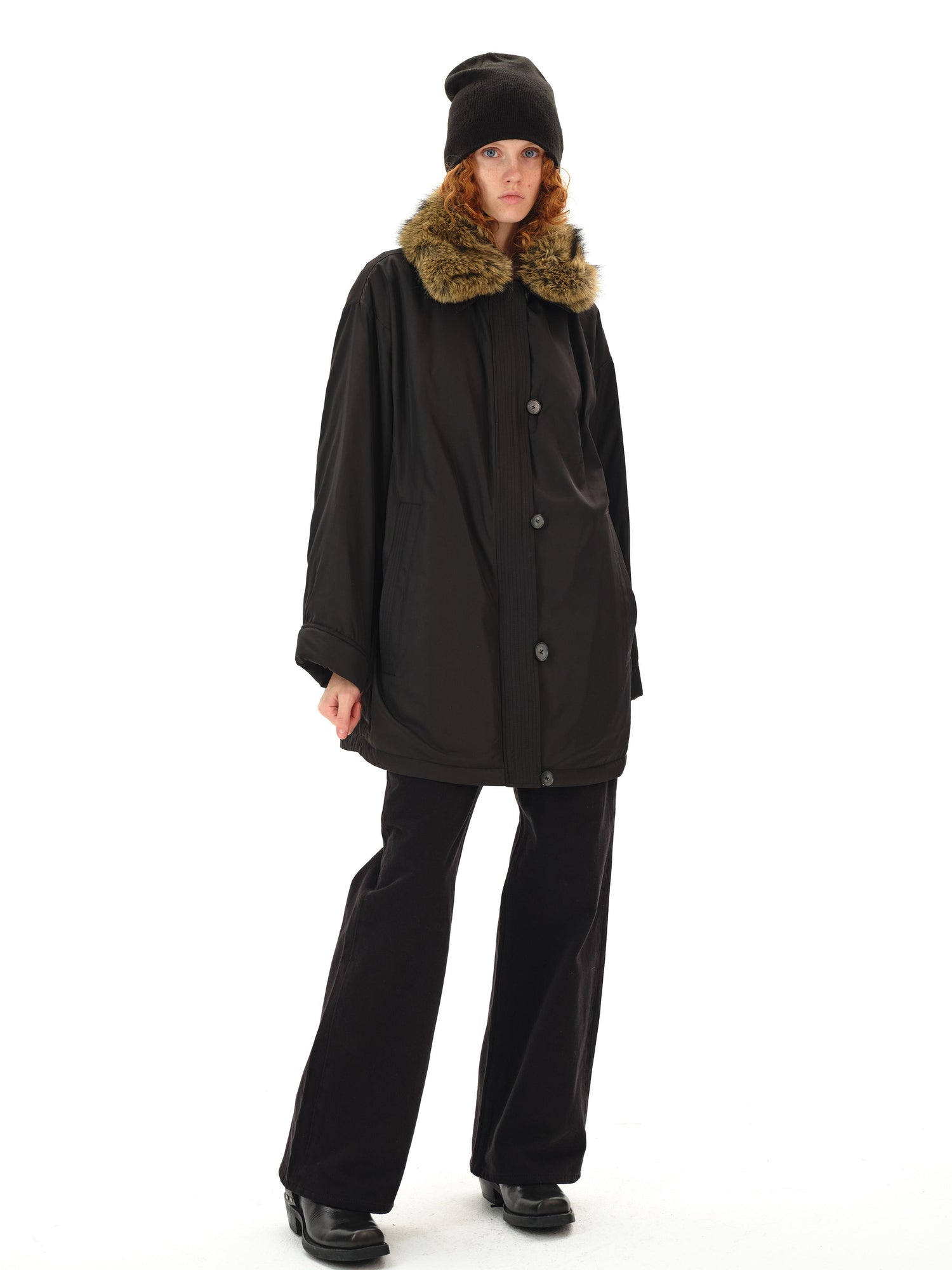 Northbutsouth Detachable Fur Collar Goose Down Long Black Parka