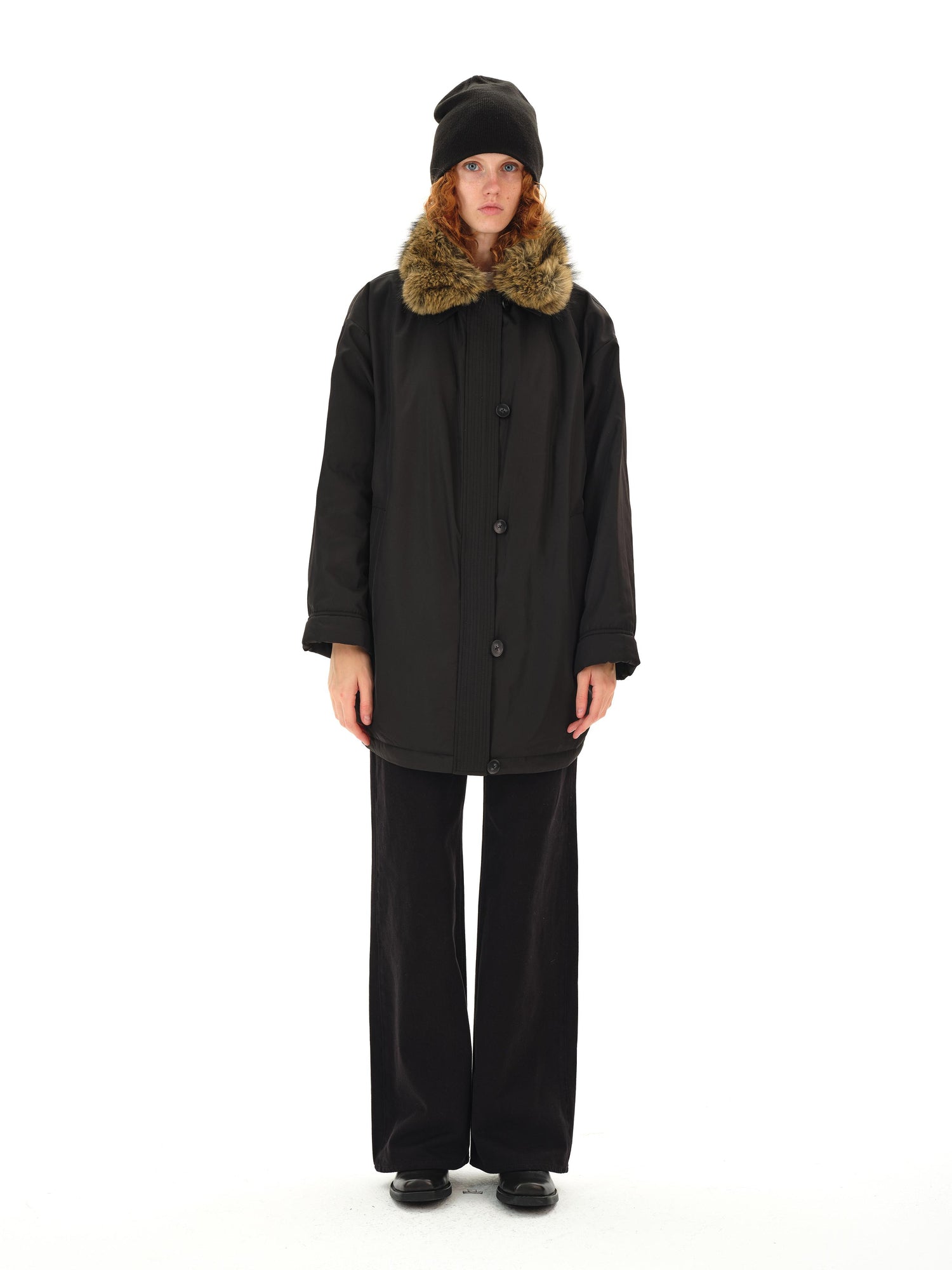 Northbutsouth Detachable Fur Collar Goose Down Long Black Parka