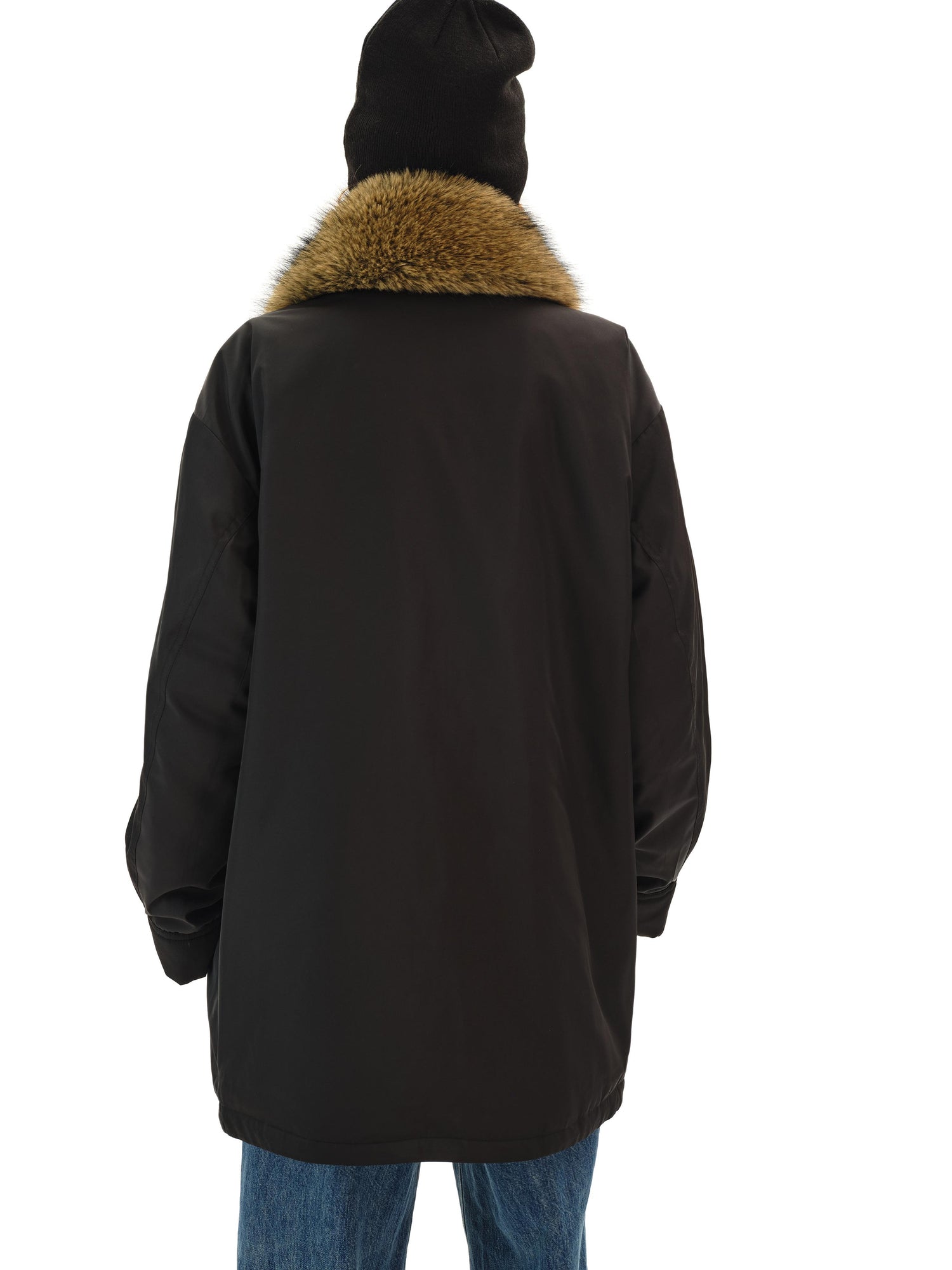 Northbutsouth Detachable Fur Collar Goose Down Long Black Parka
