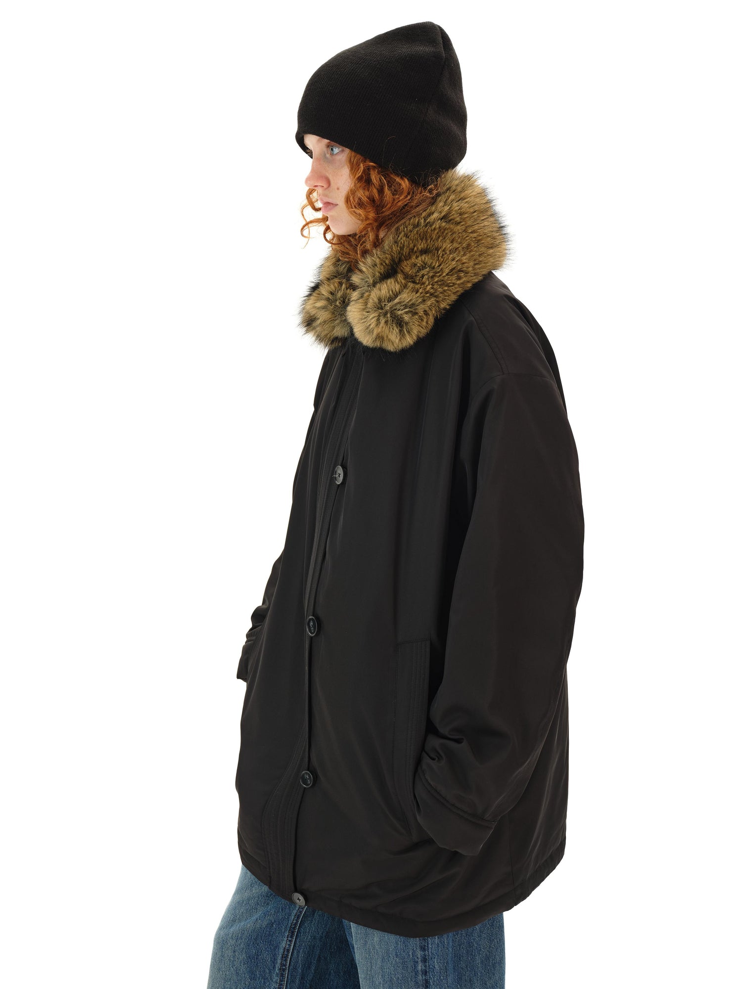 Northbutsouth Detachable Fur Collar Goose Down Long Black Parka