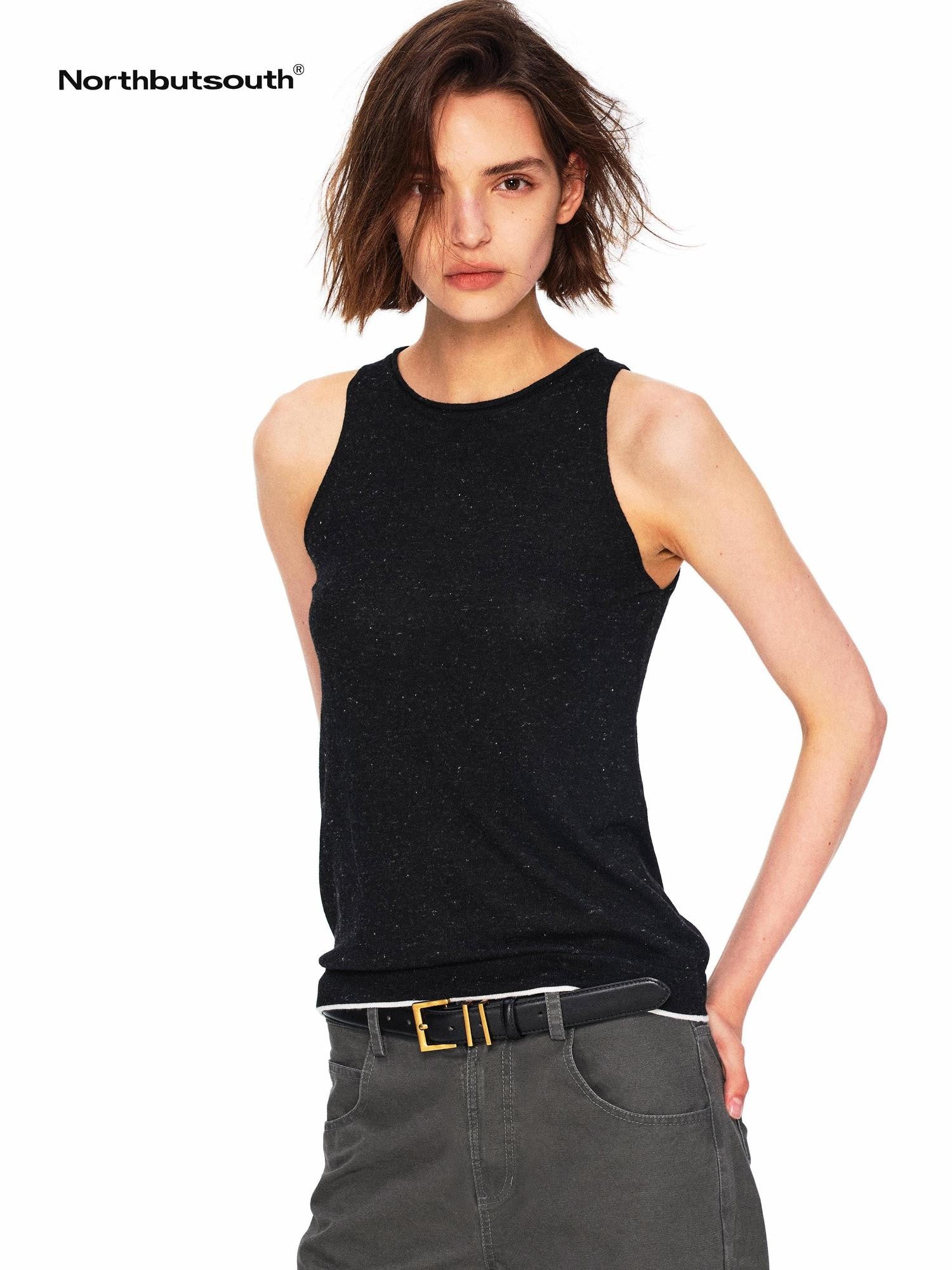 Northbutsouth Dot Knit Layered Colorblock Rolled Hem Women&