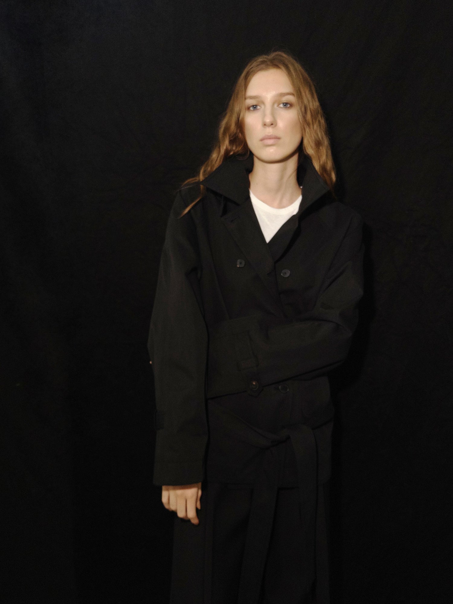 Northbutsouth Double Breasted Tied Waist Short Coat With Detachable Belt