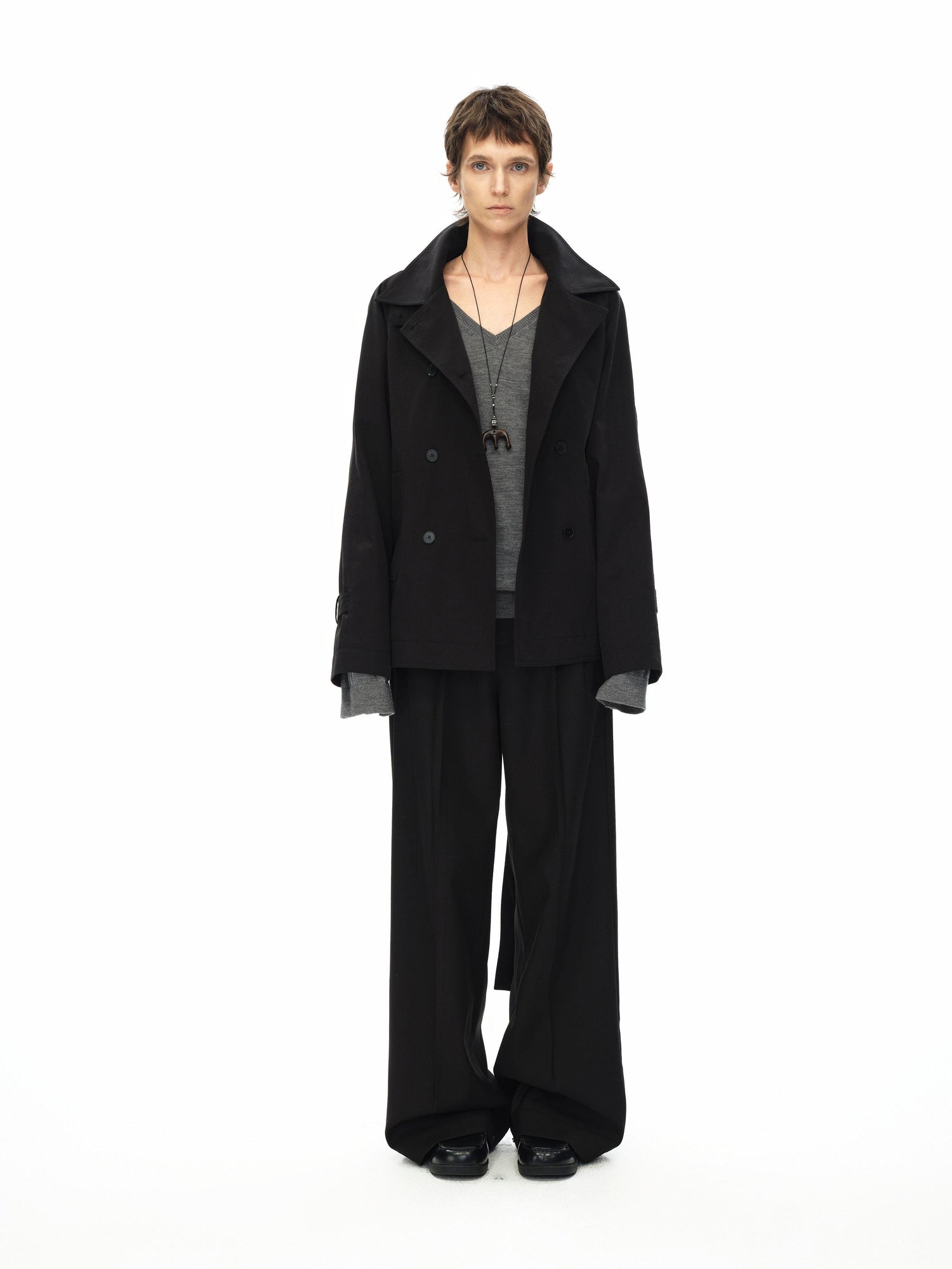 Northbutsouth Double Breasted Tied Waist Short Coat With Detachable Belt