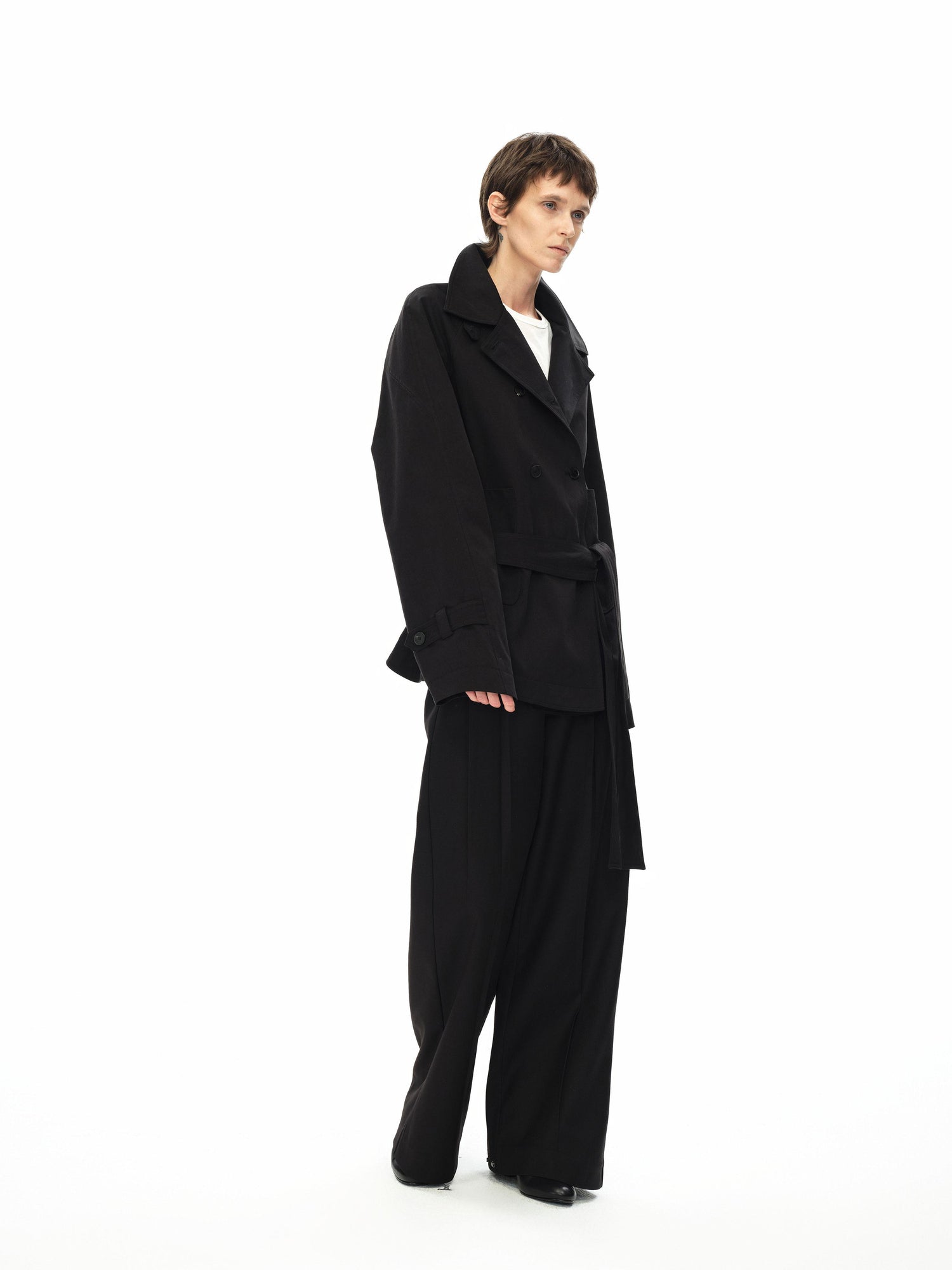 Northbutsouth Double Breasted Tied Waist Short Coat With Detachable Belt