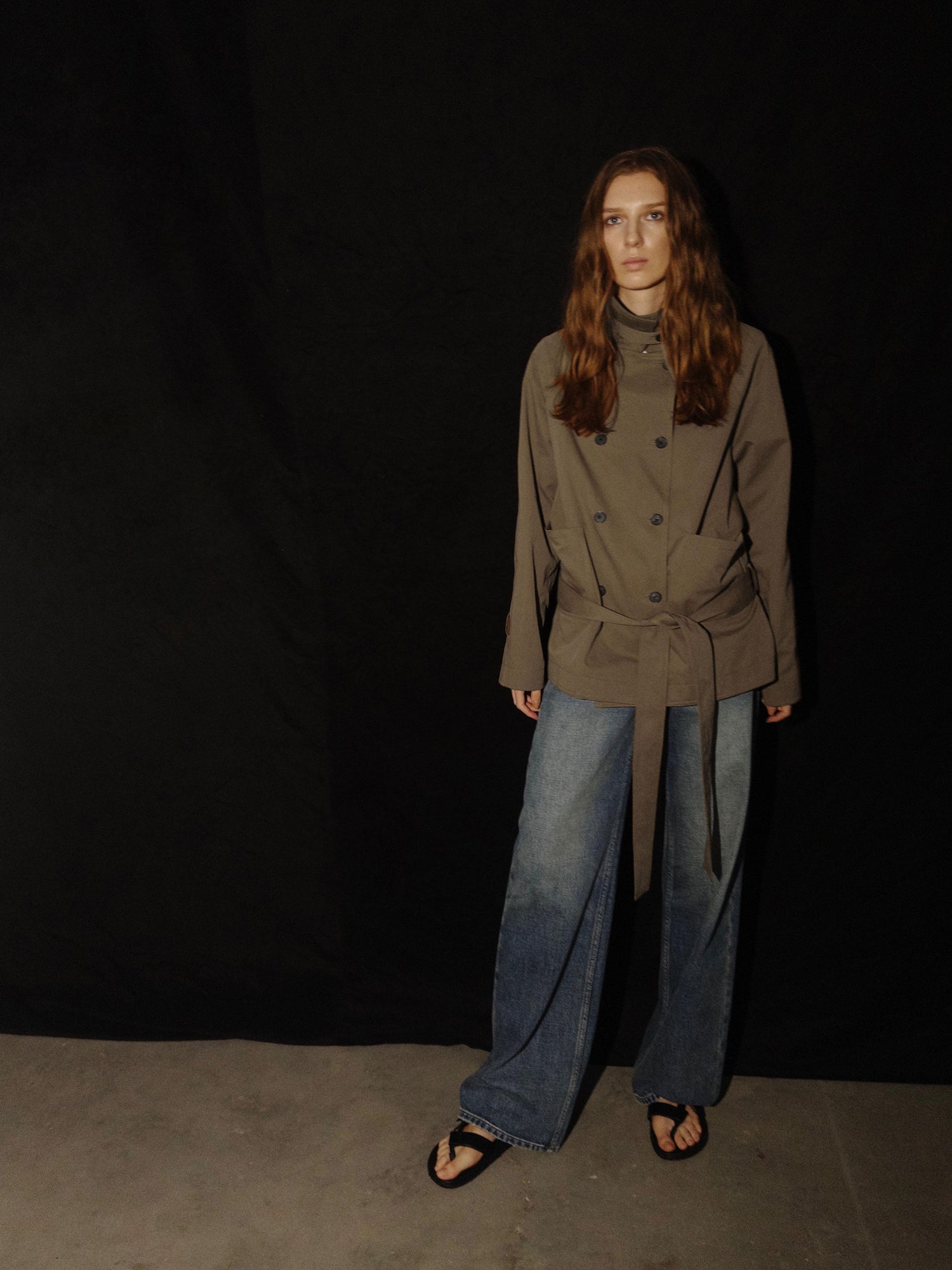 Northbutsouth Double Breasted Tied Waist Short Coat With Detachable Belt