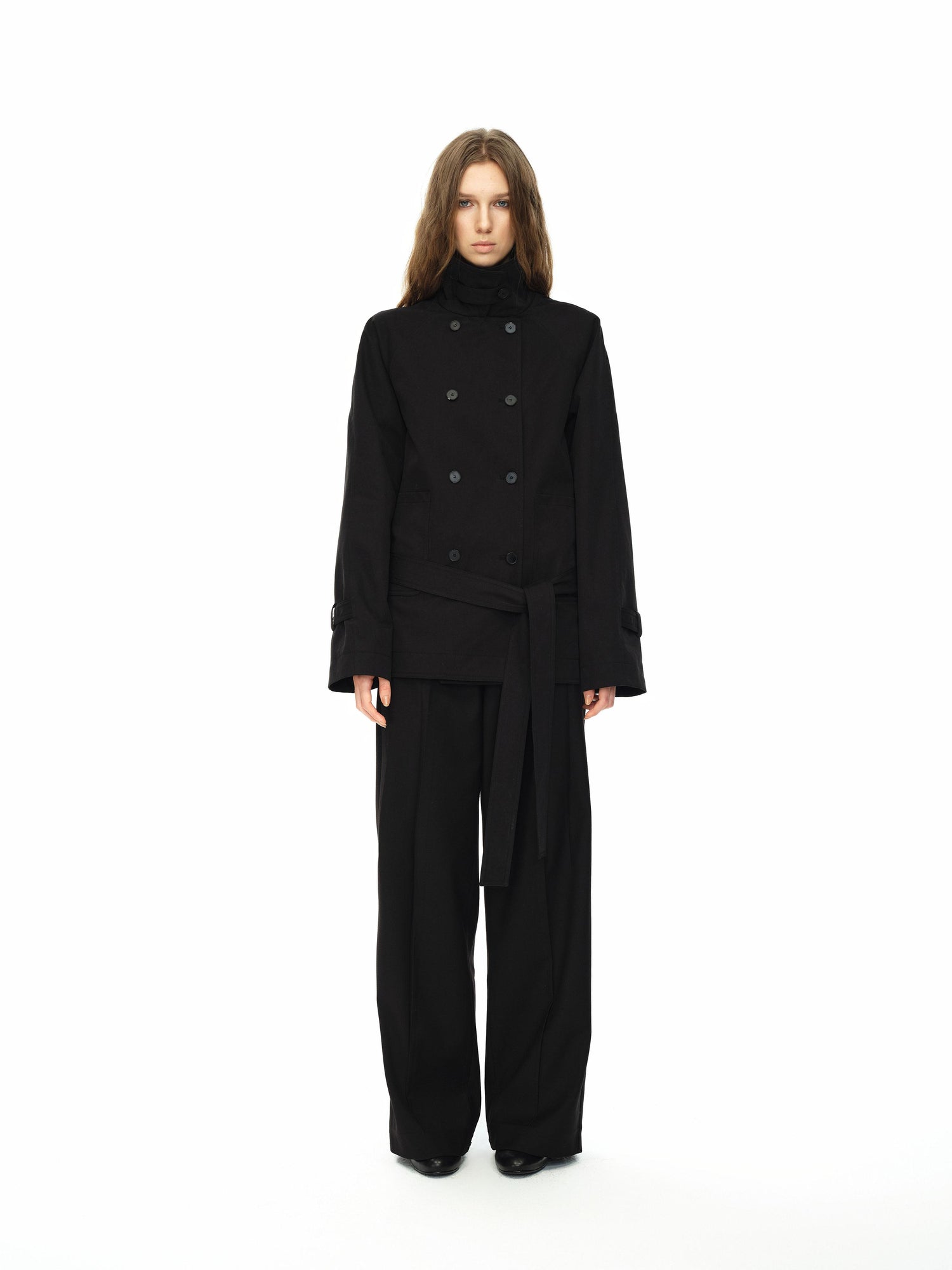 Northbutsouth Double Breasted Tied Waist Short Coat With Detachable Belt