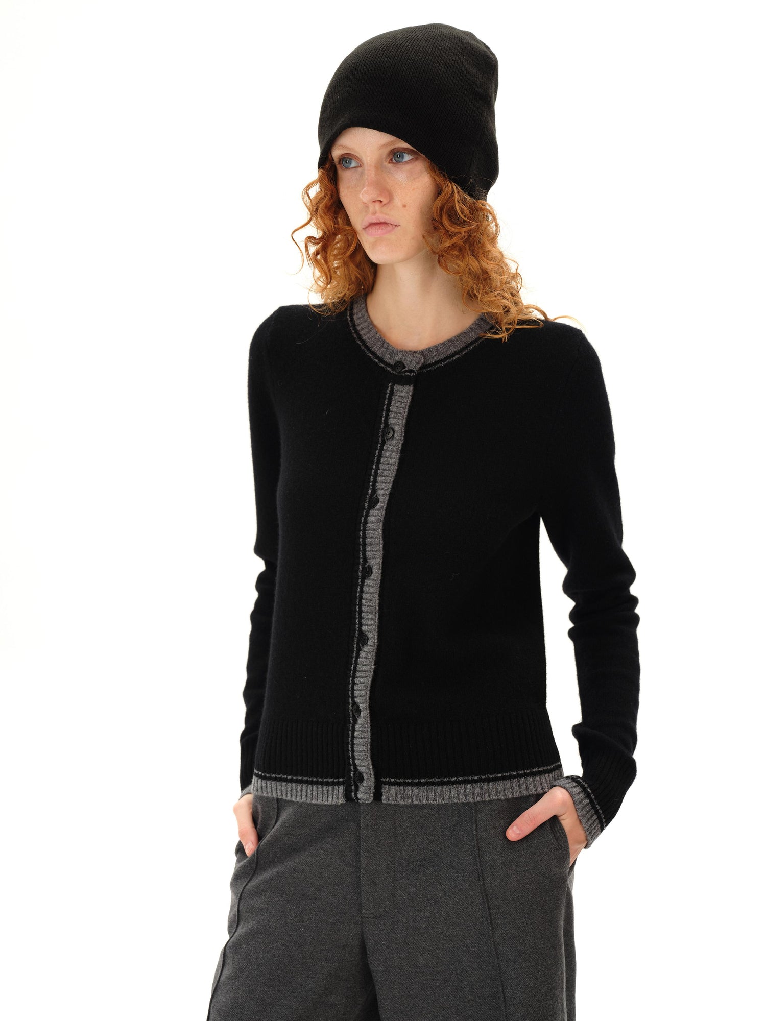 Northbutsouth Double Faced Colorblock Wool Cardigan V-neck Long Sleeve