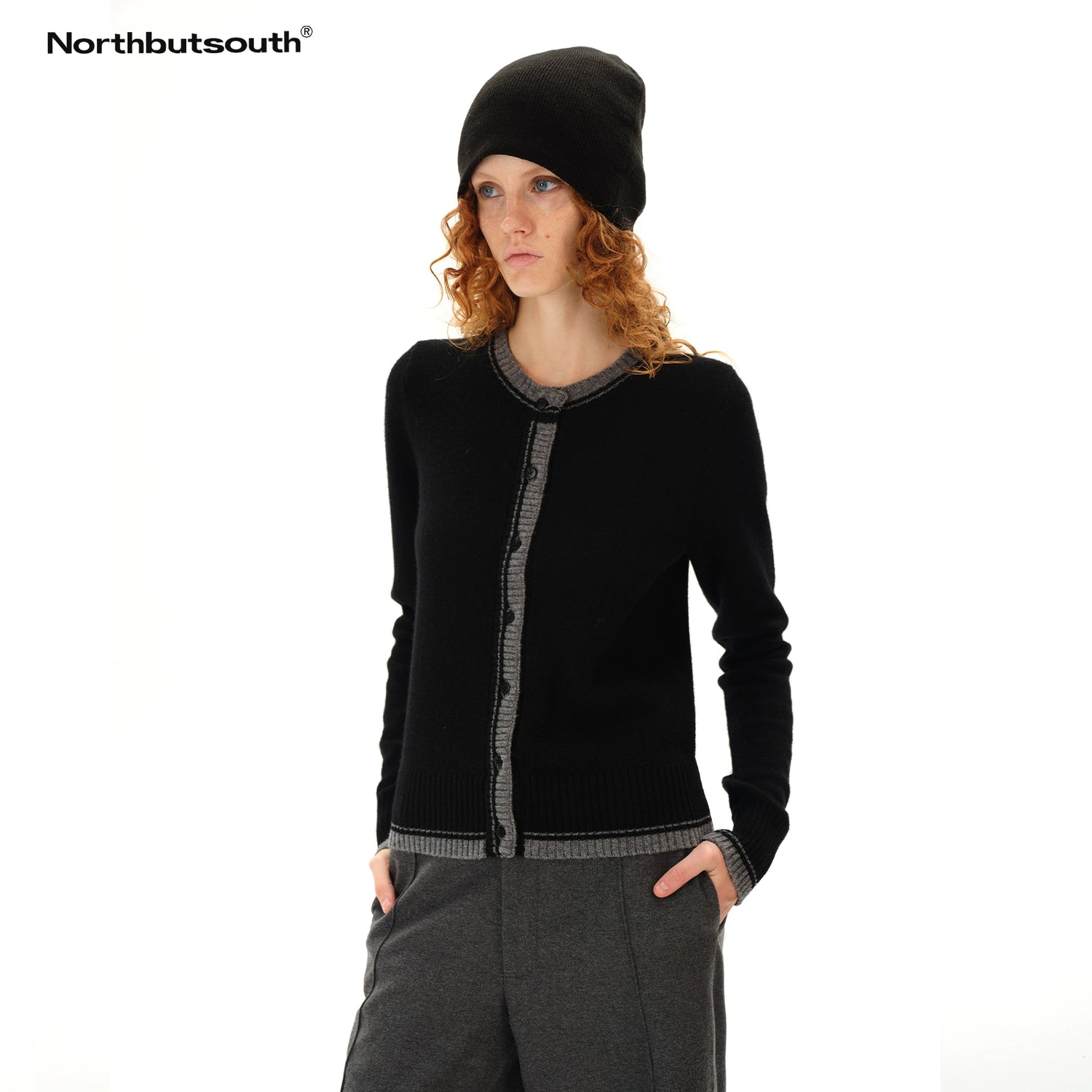 Northbutsouth Double Faced Colorblock Wool Cardigan V-neck Long Sleeve MISSTT