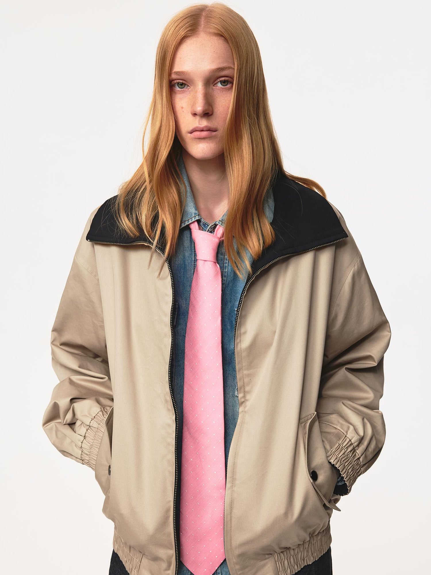 Northbutsouth Double Sided Star Rivet Stand Collar Oversized Jacket