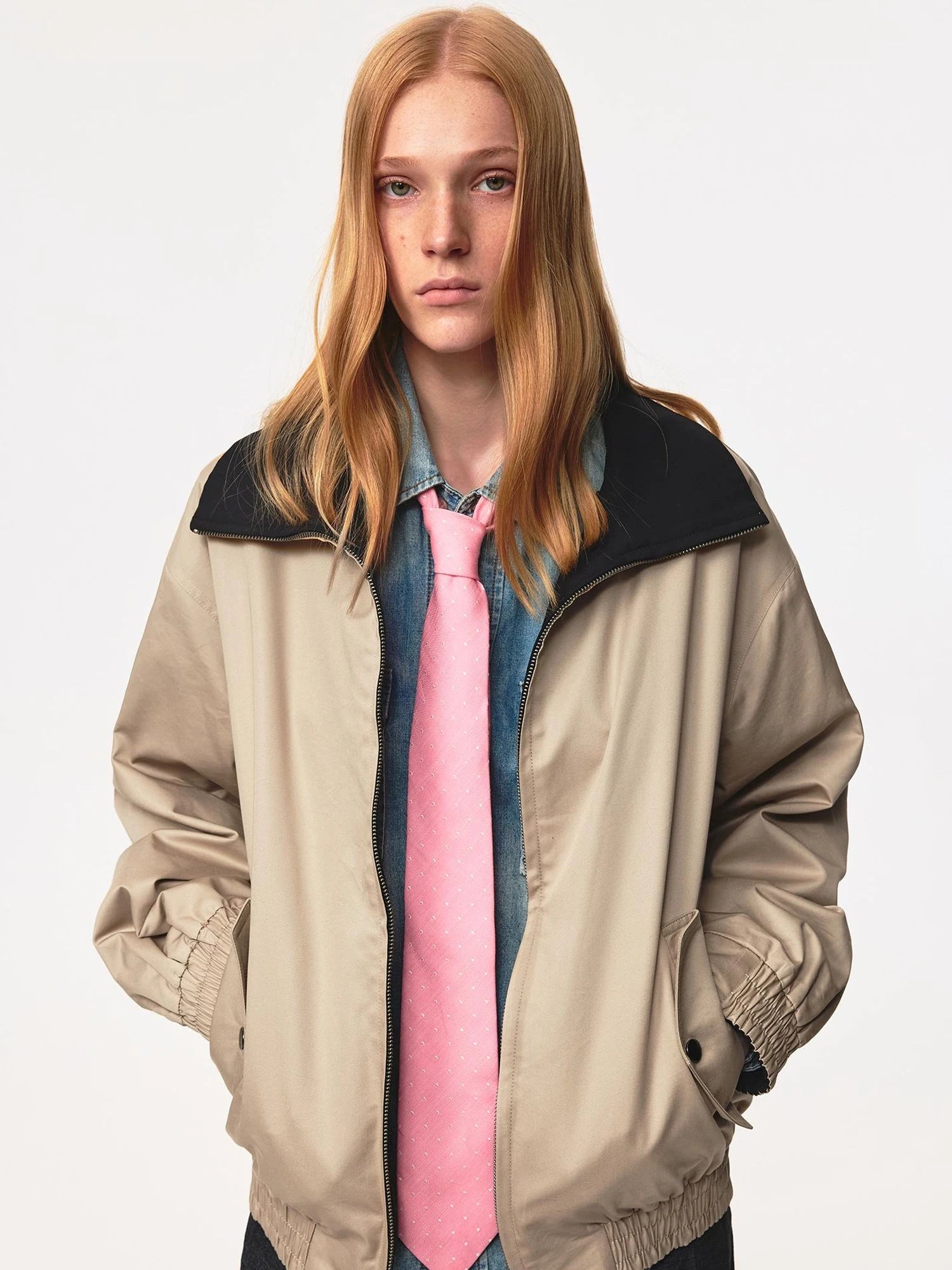 Double Sided Star Rivet Stand Collar Oversized Jacket