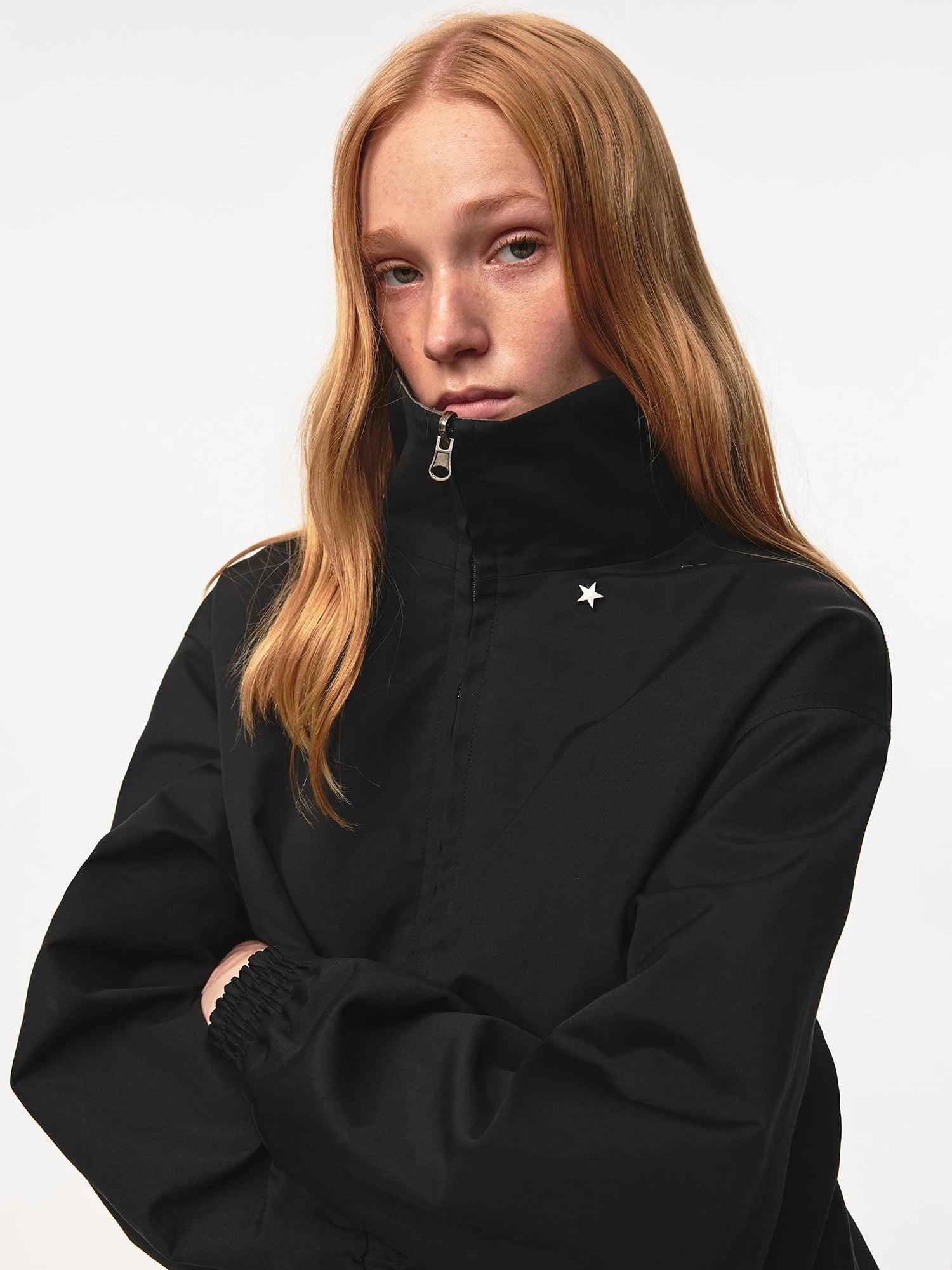 Double Sided Star Rivet Stand Collar Oversized Jacket