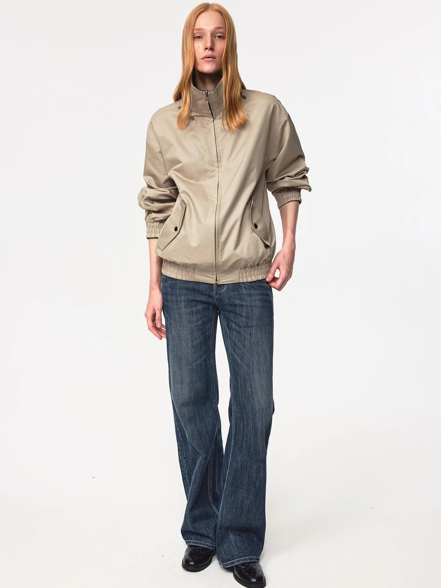 Double Sided Star Rivet Stand Collar Oversized Jacket