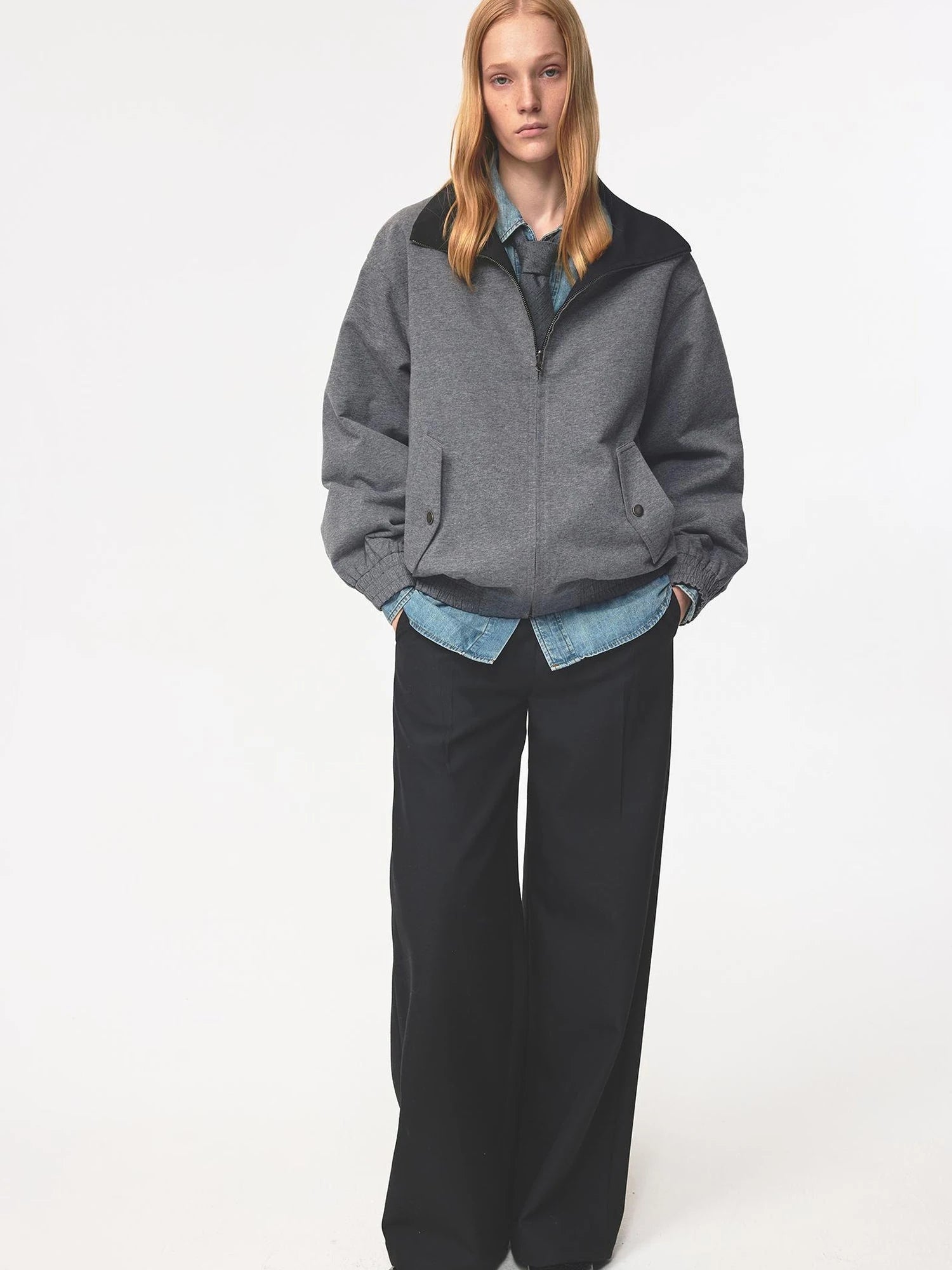 Double Sided Star Rivet Stand Collar Oversized Jacket