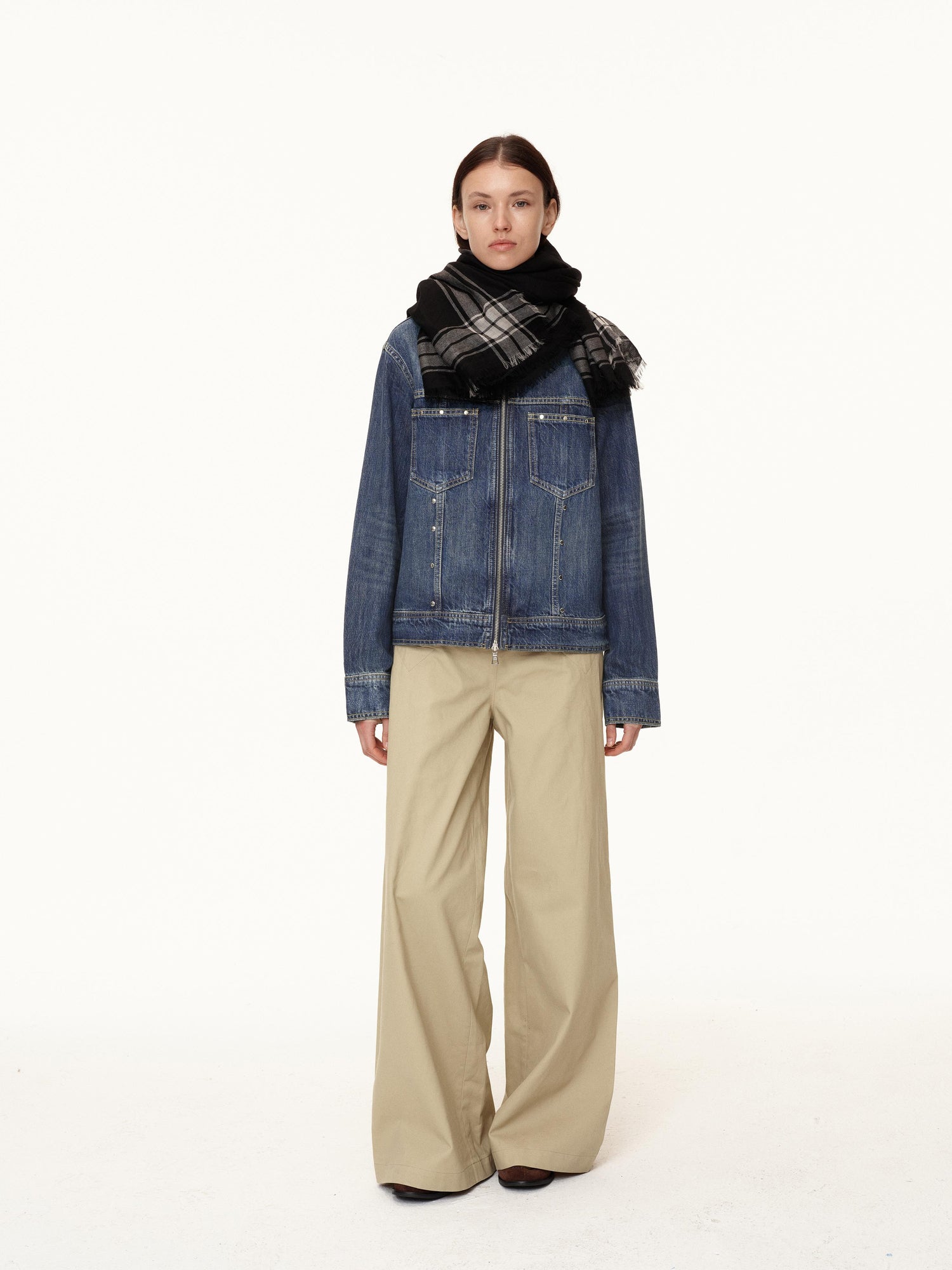 Northbutsouth Double Zip Rivet Denim Jacket With Paris Button