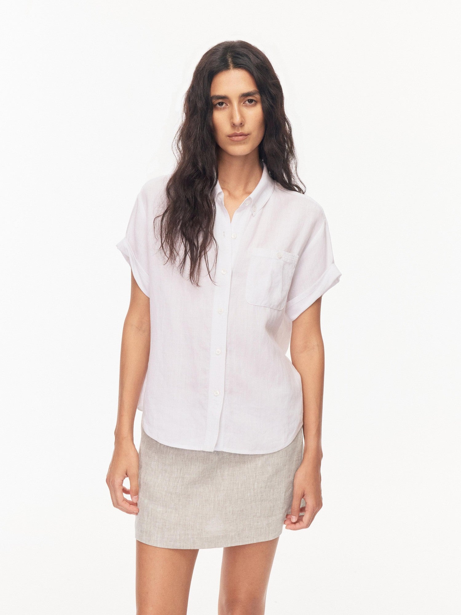 Northbutsouth Drapey Loose Roll Up Sleeve Lapel Button Women&
