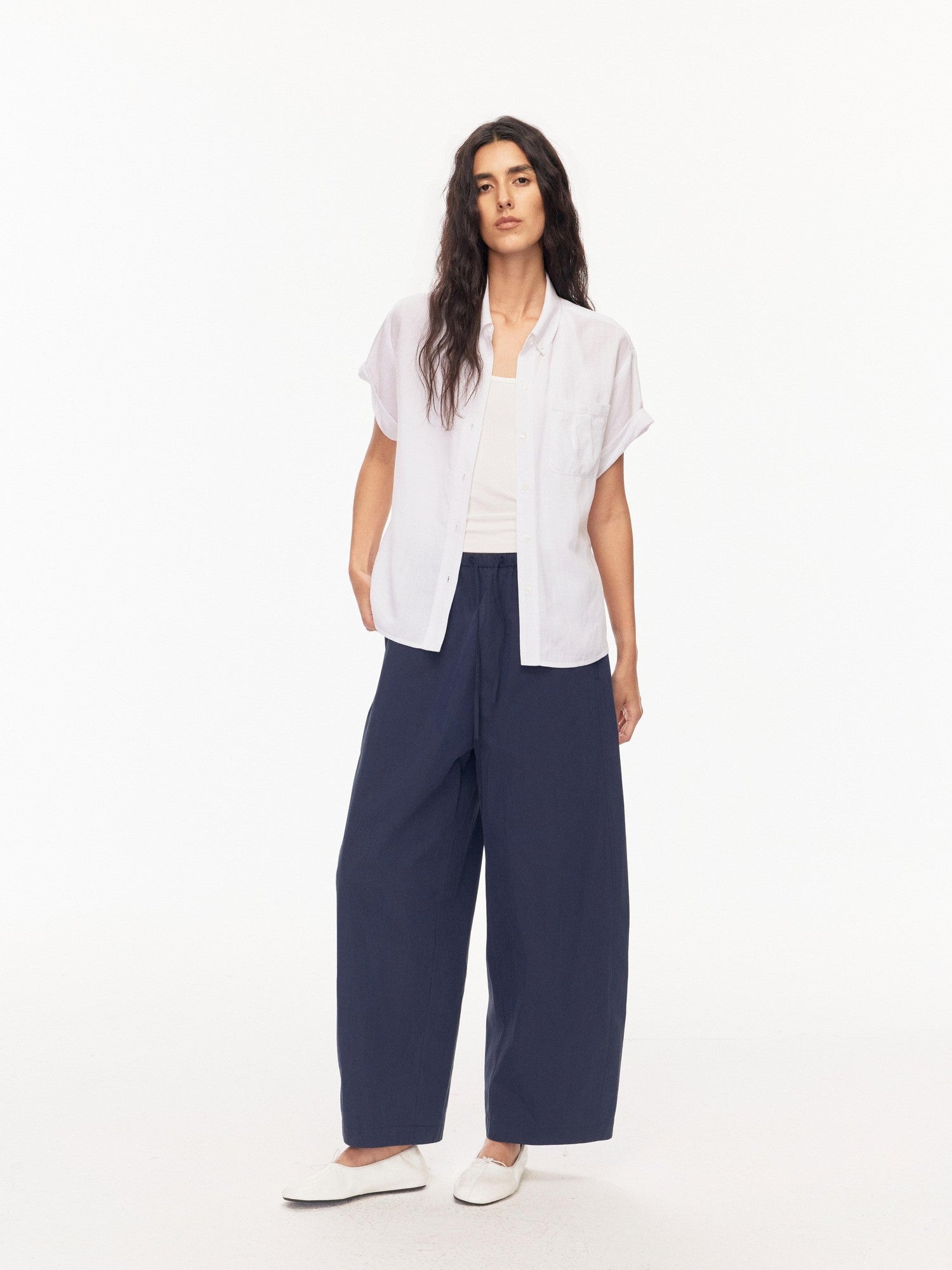 Northbutsouth Drapey Loose Roll Up Sleeve Lapel Button Women&
