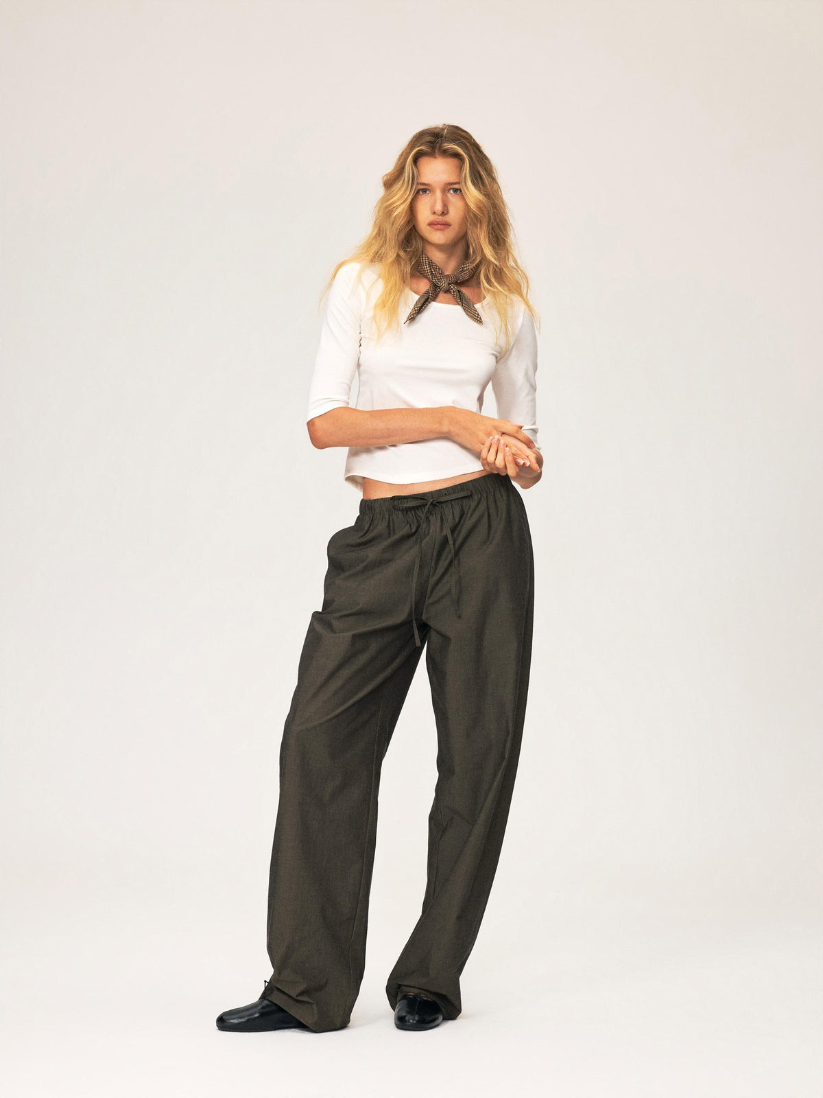 Northbutsouth Drawstring Elastic Waistband Long Staple Cotton Mid Low Rise Loose Women&