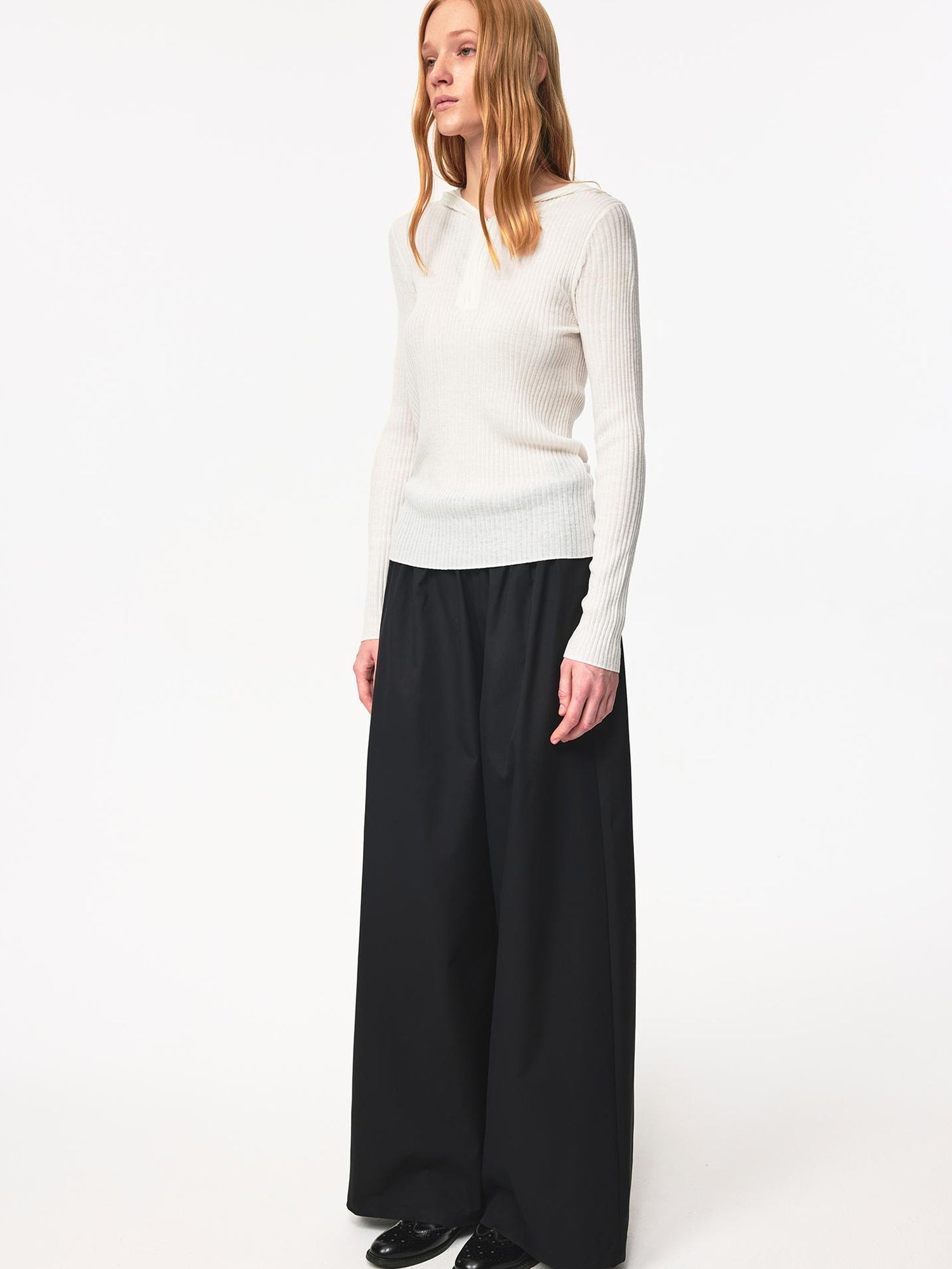 Northbutsouth Elastic Waist Wide Leg Pants With Lace Trim