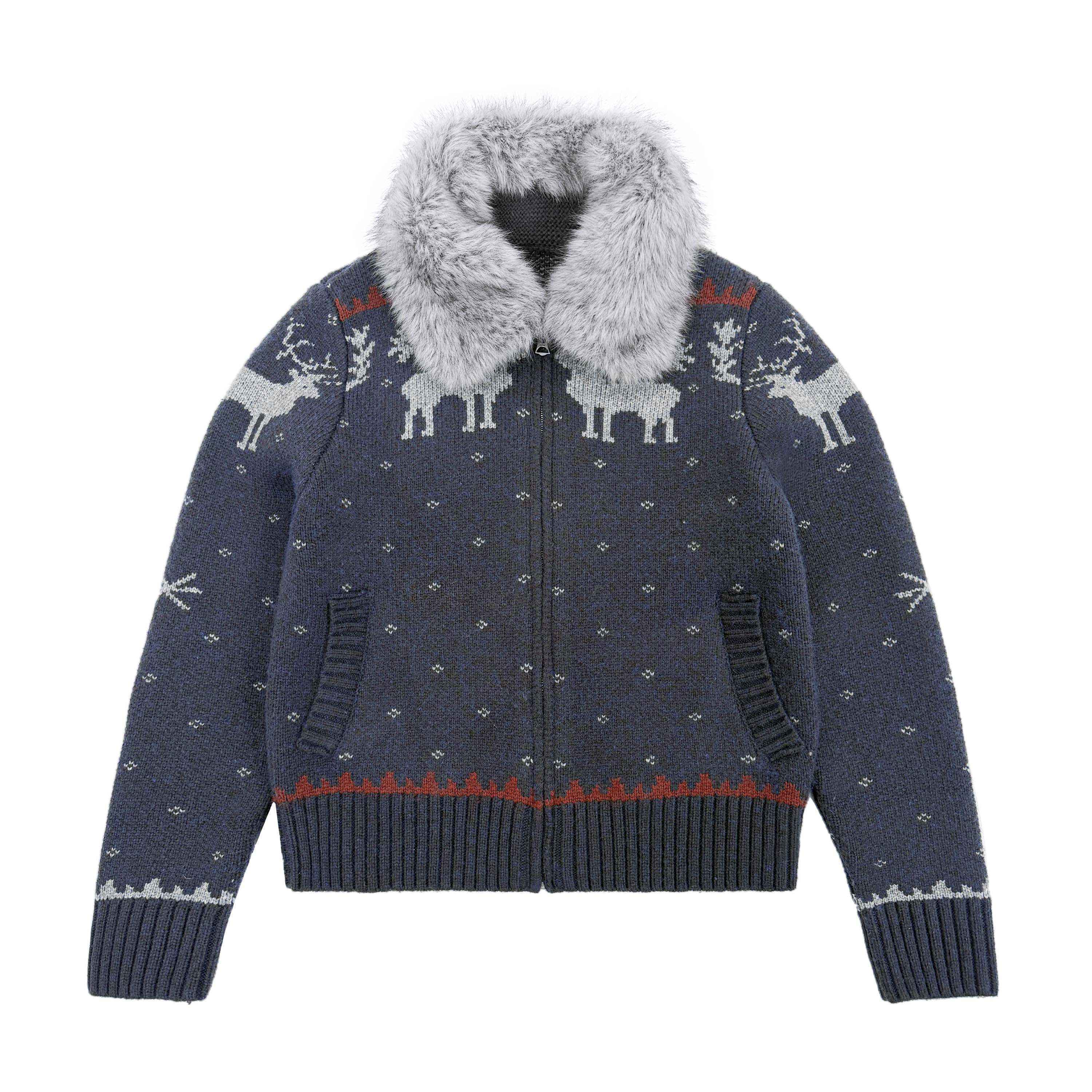 Northbutsouth_Fair_Isle_Detachable_Fur_Collar_Patch_Pocket_Knit_Women&
