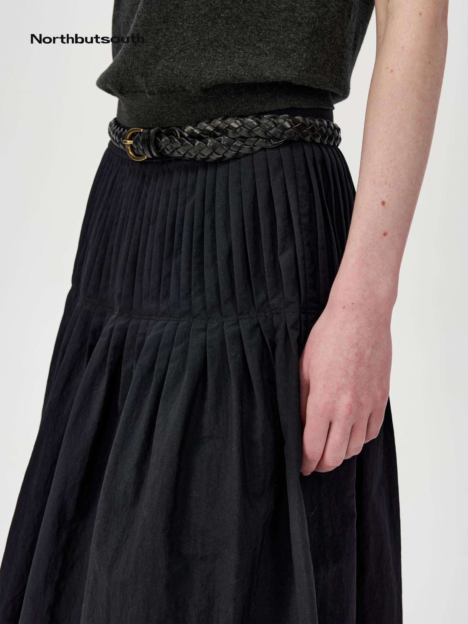 Northbutsouth Fine Pleated A Line Low Waist Lightweight Casual Puff Skirt