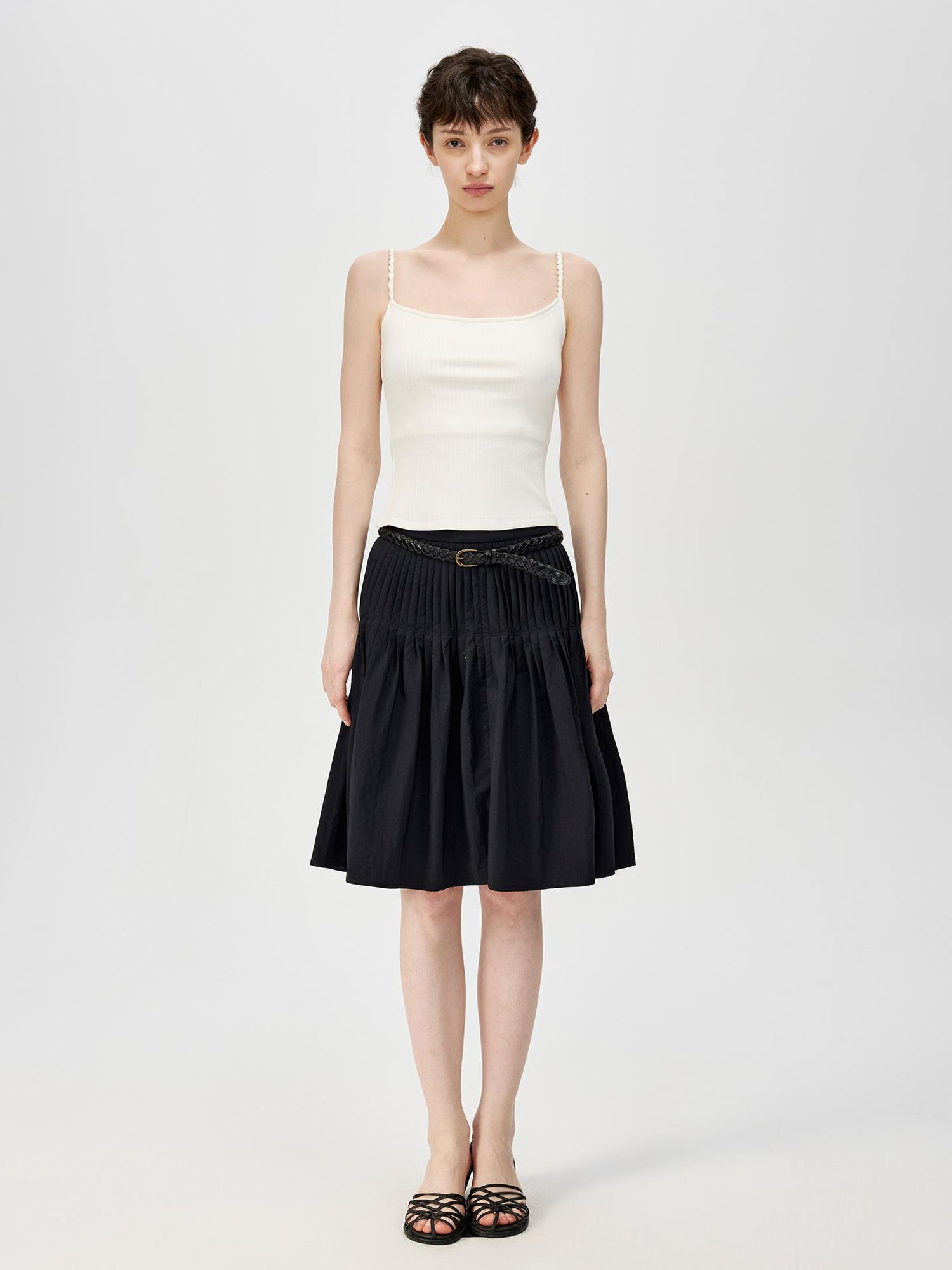 Northbutsouth Fine Pleated A Line Low Waist Lightweight Casual Puff Skirt