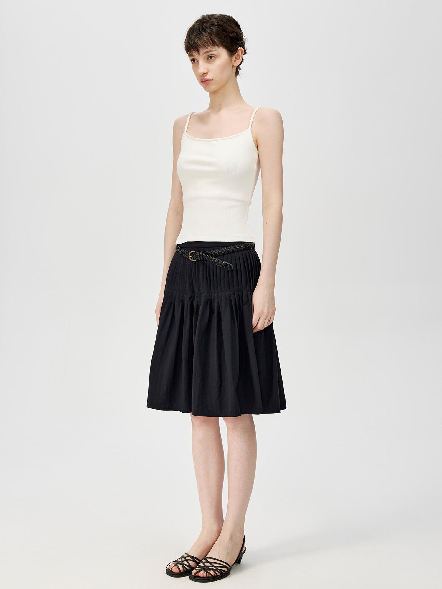Northbutsouth Fine Pleated A Line Low Waist Lightweight Casual Puff Skirt