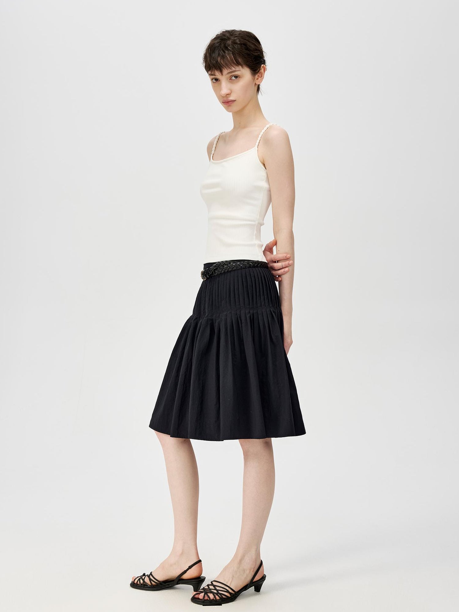 Northbutsouth Fine Pleated A Line Low Waist Lightweight Casual Puff Skirt