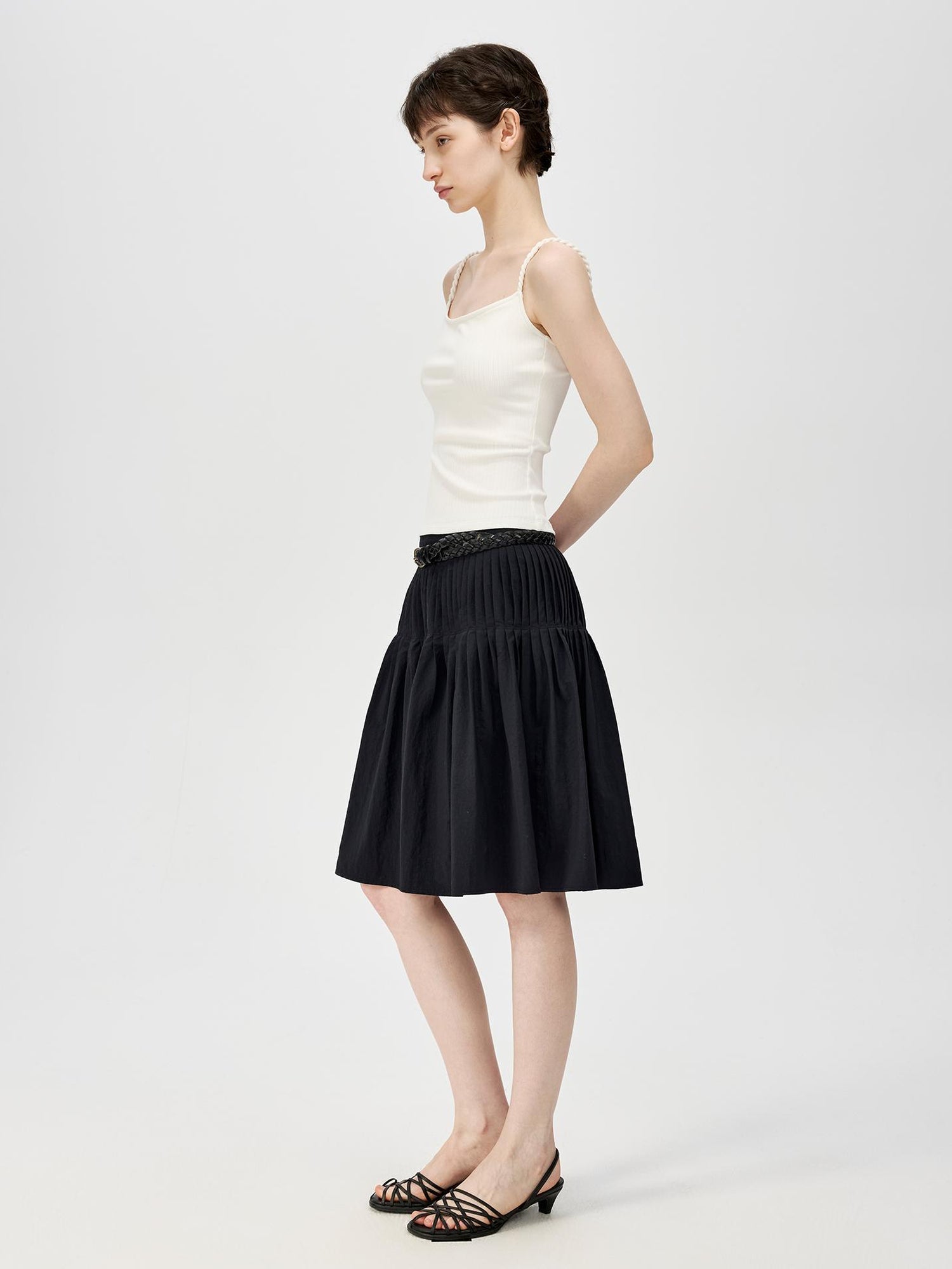 Northbutsouth Fine Pleated A Line Low Waist Lightweight Casual Puff Skirt