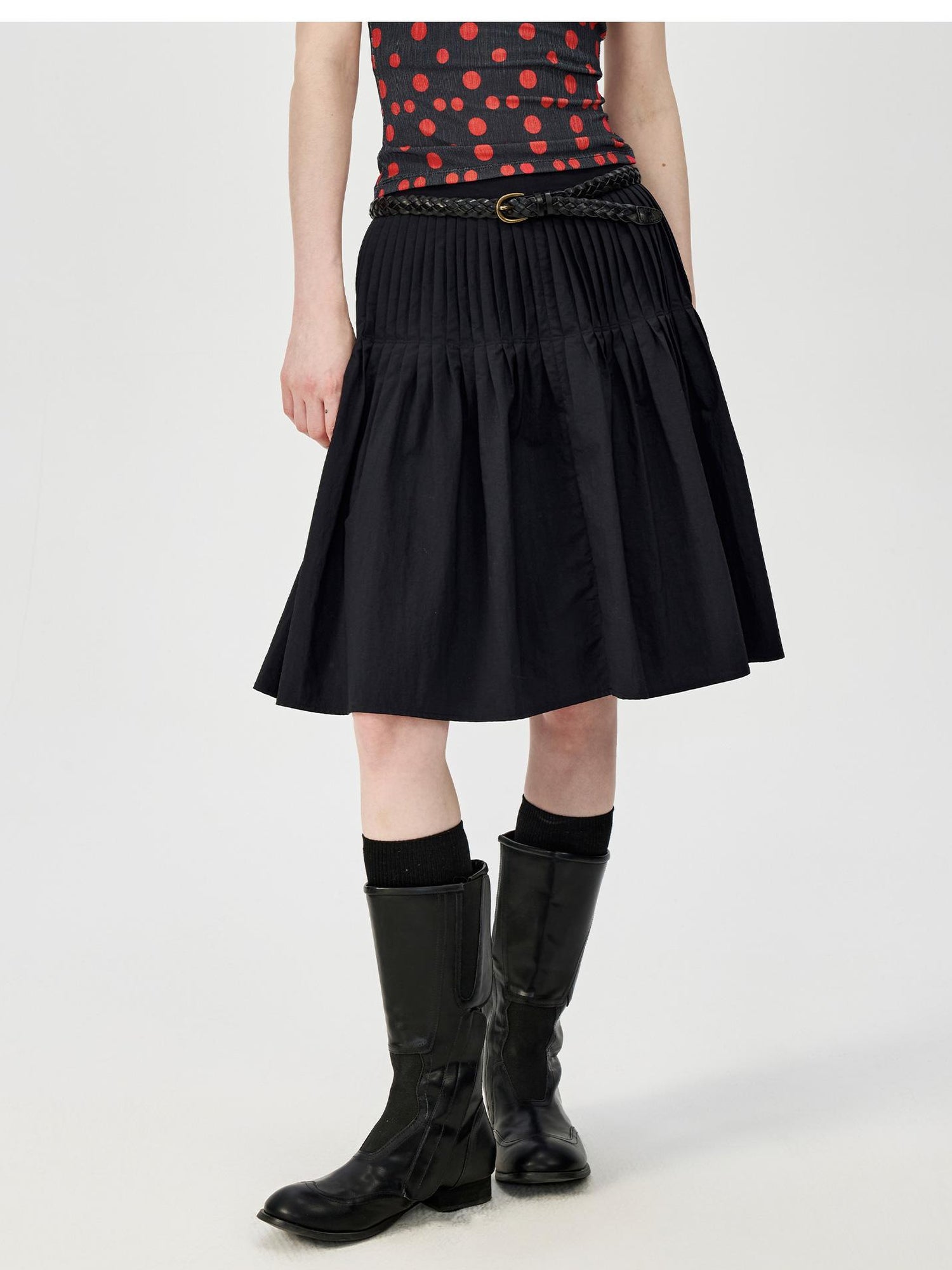 Northbutsouth Fine Pleated A Line Low Waist Lightweight Casual Puff Skirt