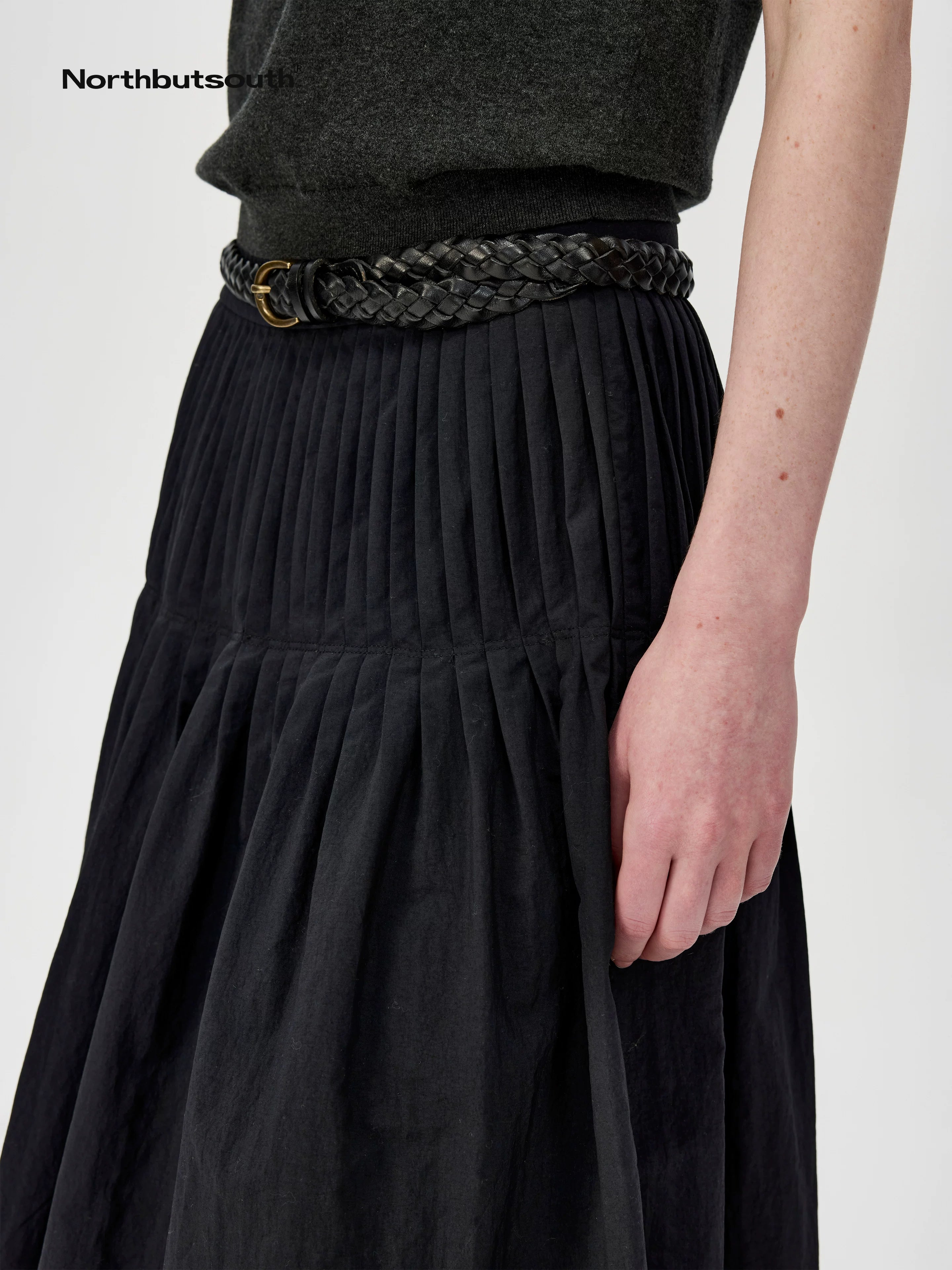 Northbutsouth Fine Pleated A Line Low Waist Lightweight Casual Puff Skirt-5