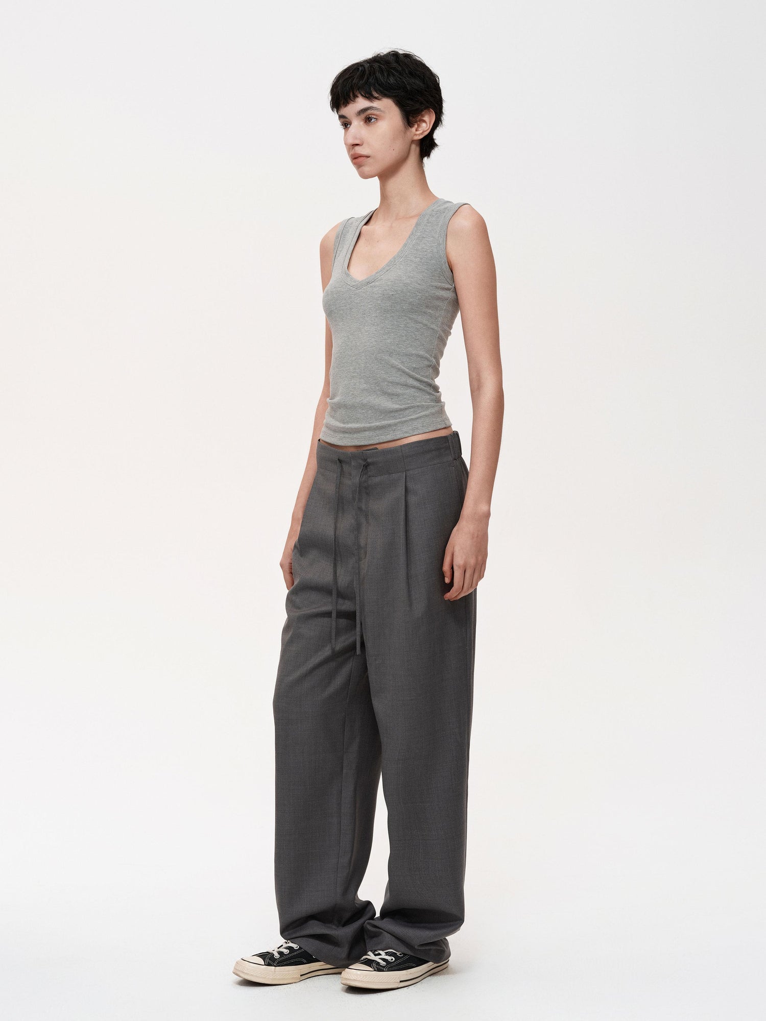 Northbutsouth Fine Wool Drawstring Trousers with Relaxed Fit