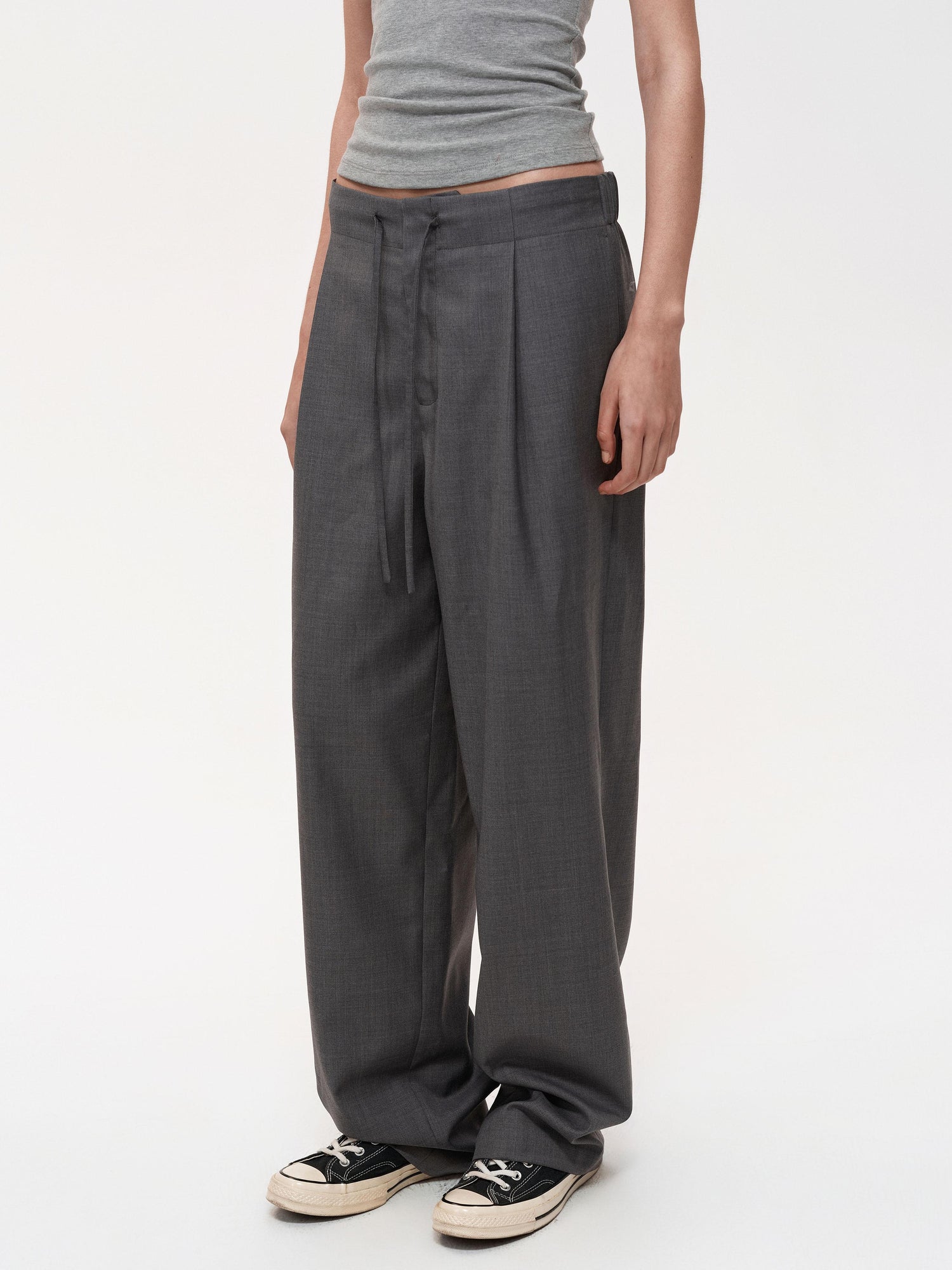 Northbutsouth Fine Wool Drawstring Trousers with Relaxed Fit