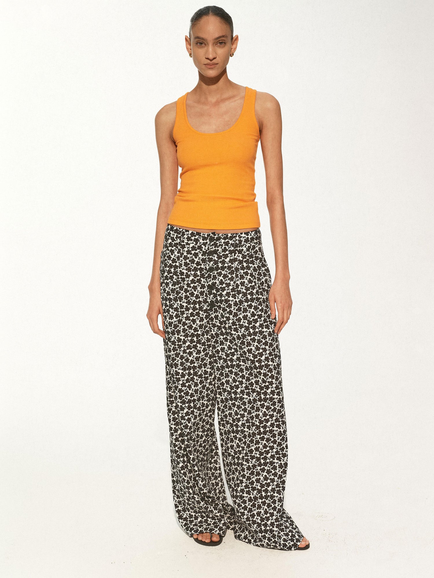 Northbutsouth Floral Print Hemp Lyocell Relaxed Trousers with Multiple Buttons