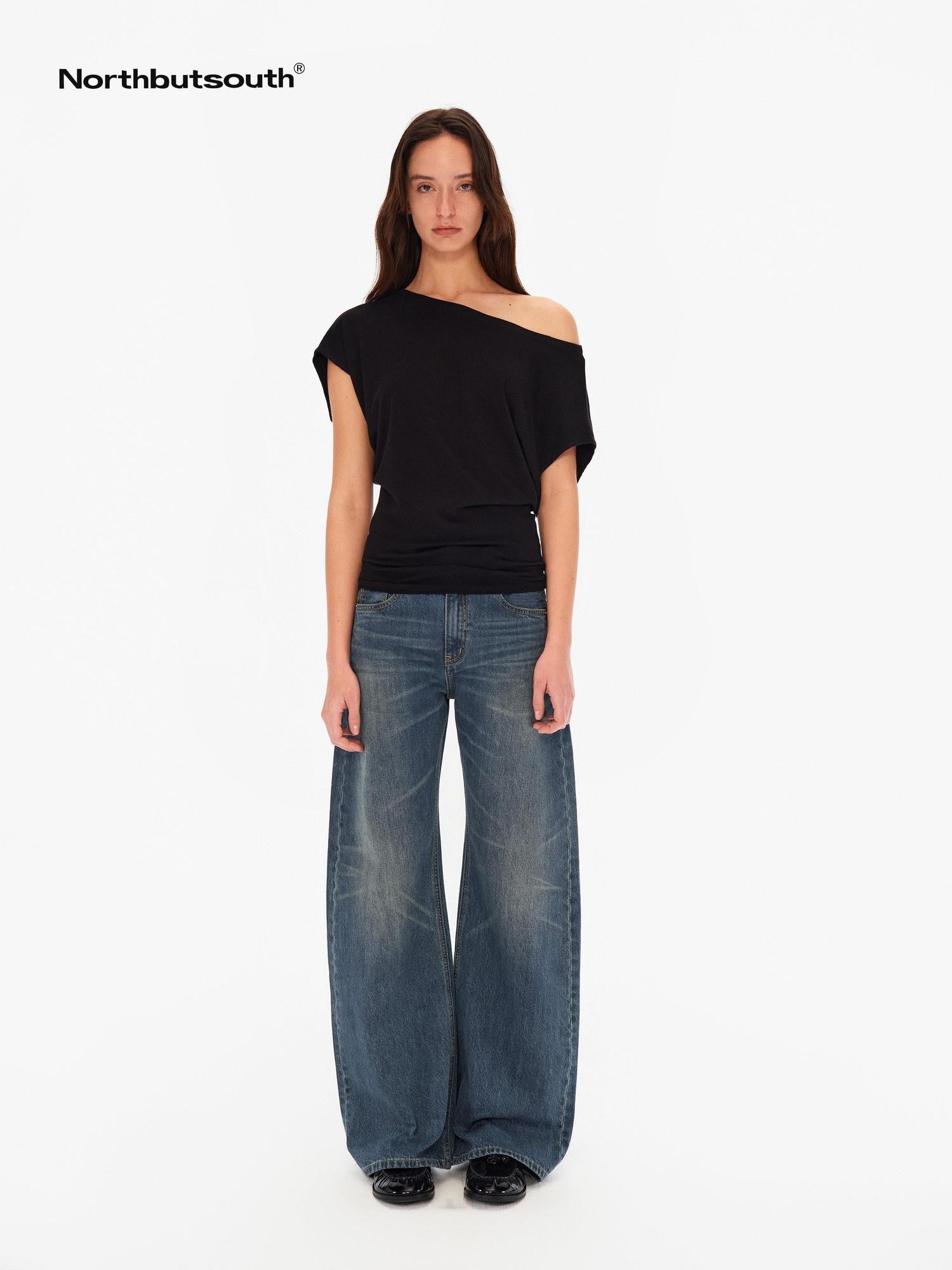 Northbutsouth Four Color Asymmetrical Slanted Neck Women&