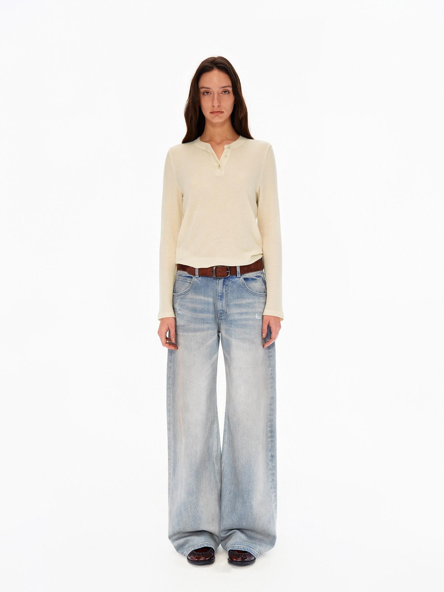 Northbutsouth Four Color Henley Loose Fit Women&