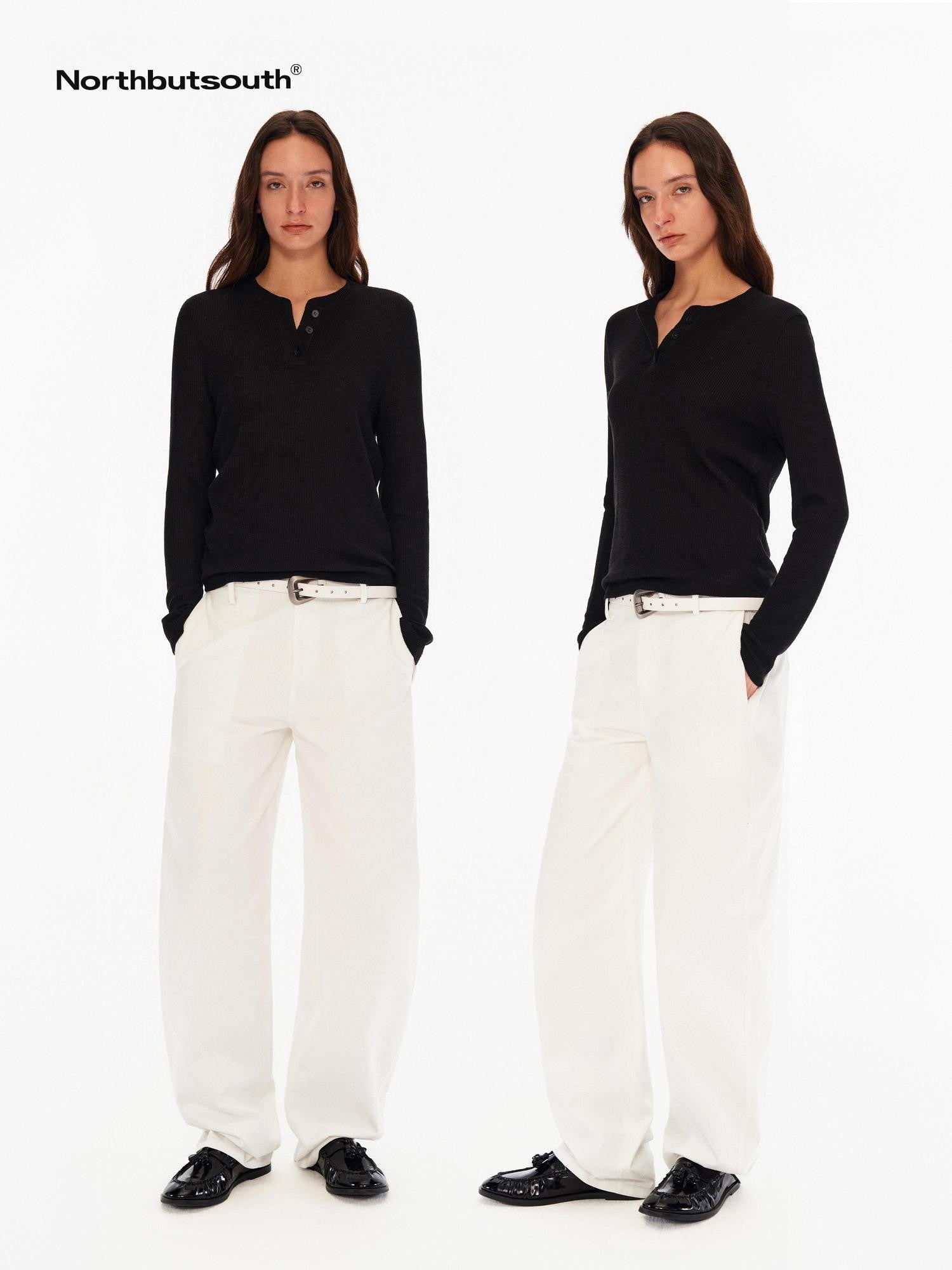 Northbutsouth Four Color Henley Loose Fit Women&