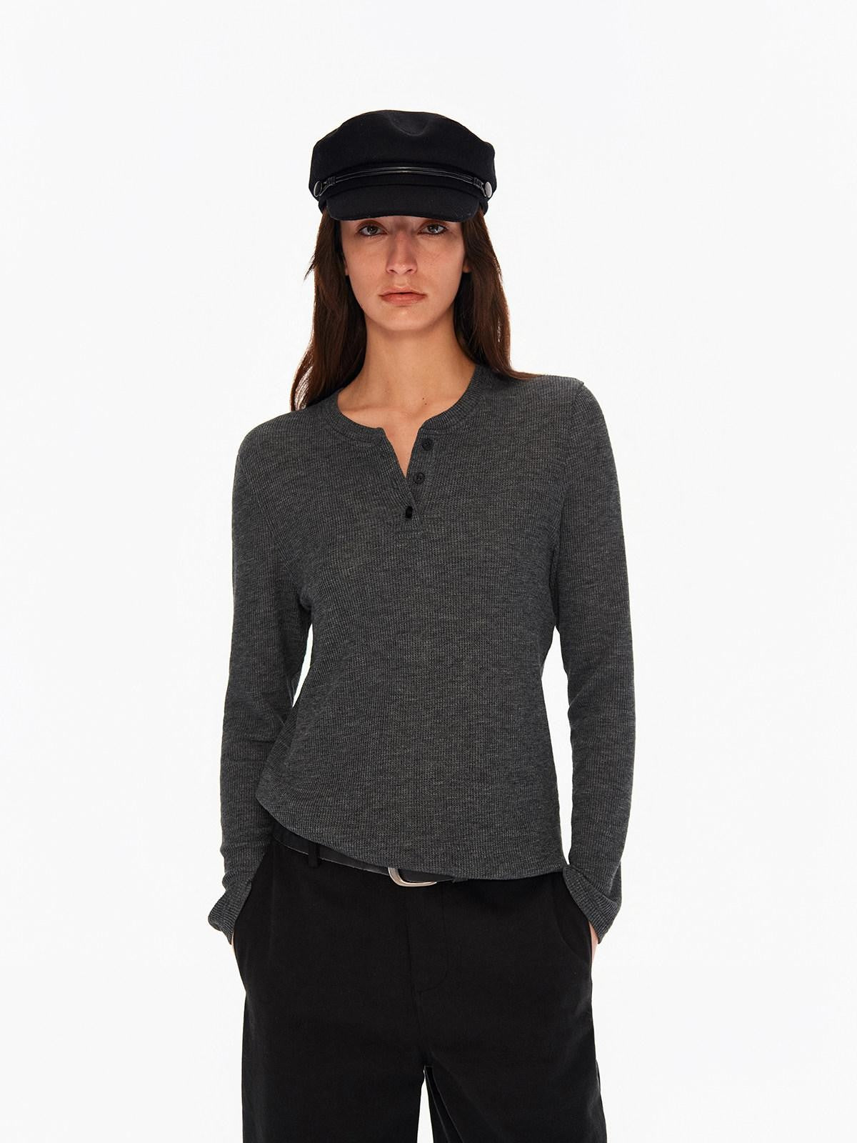 Northbutsouth Four Color Henley Loose Fit Women&