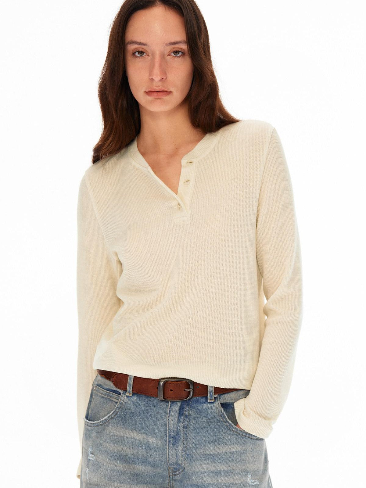 Northbutsouth Four Color Henley Loose Fit Women&