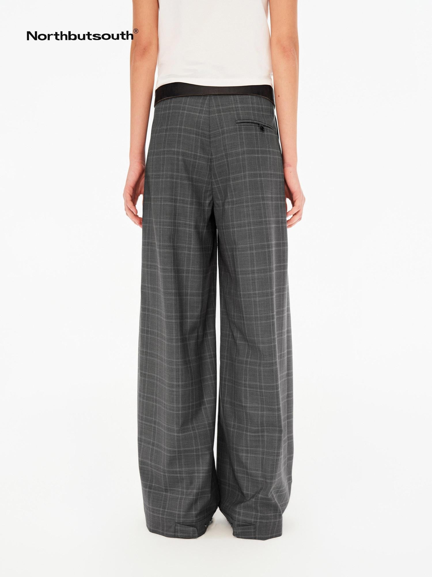 Northbutsouth Gray Plaid Mid Rise Relaxed Straight Women&