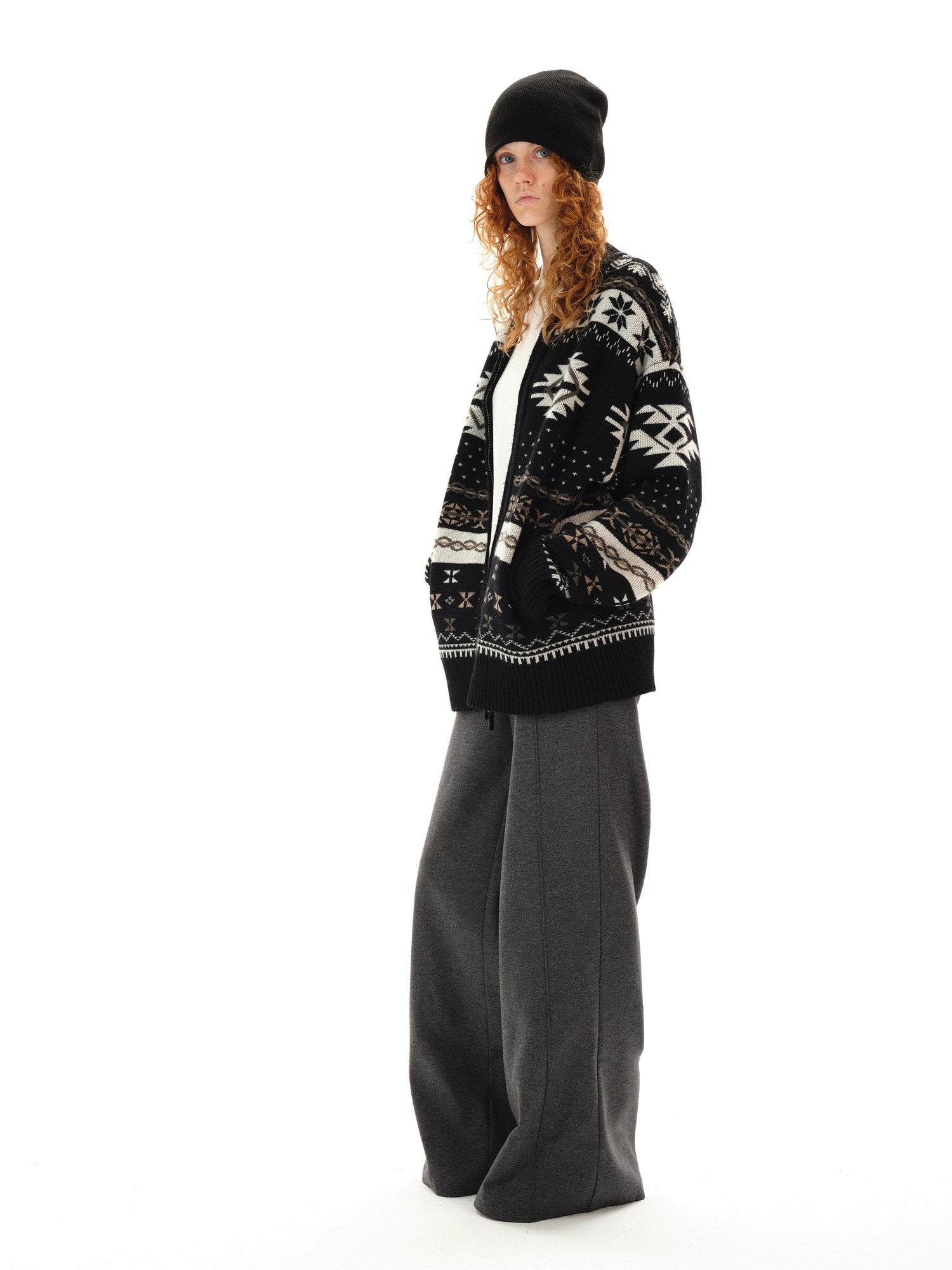 Northbutsouth Gray Tweed Mid Waist Side Seam Wide Leg Women&
