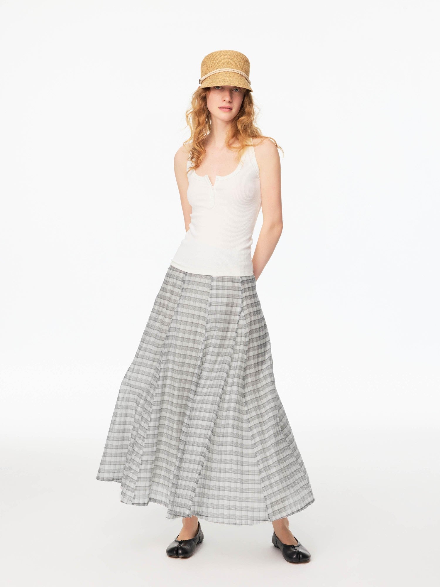 Northbutsouth Gray White Plaid A Line Mid Low Waist Women&