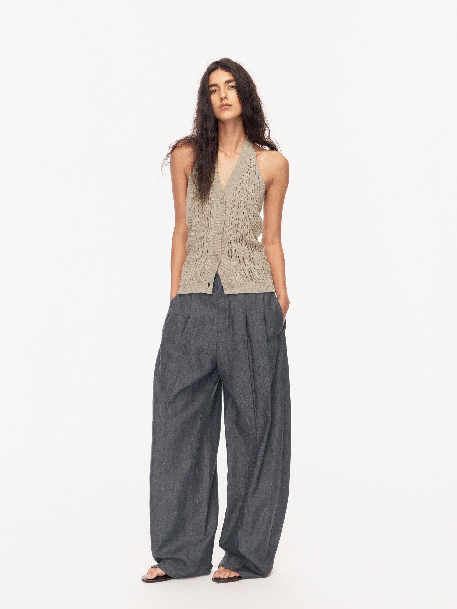 Northbutsouth Grey Blue Double Pleat Mid Low Waist Women&