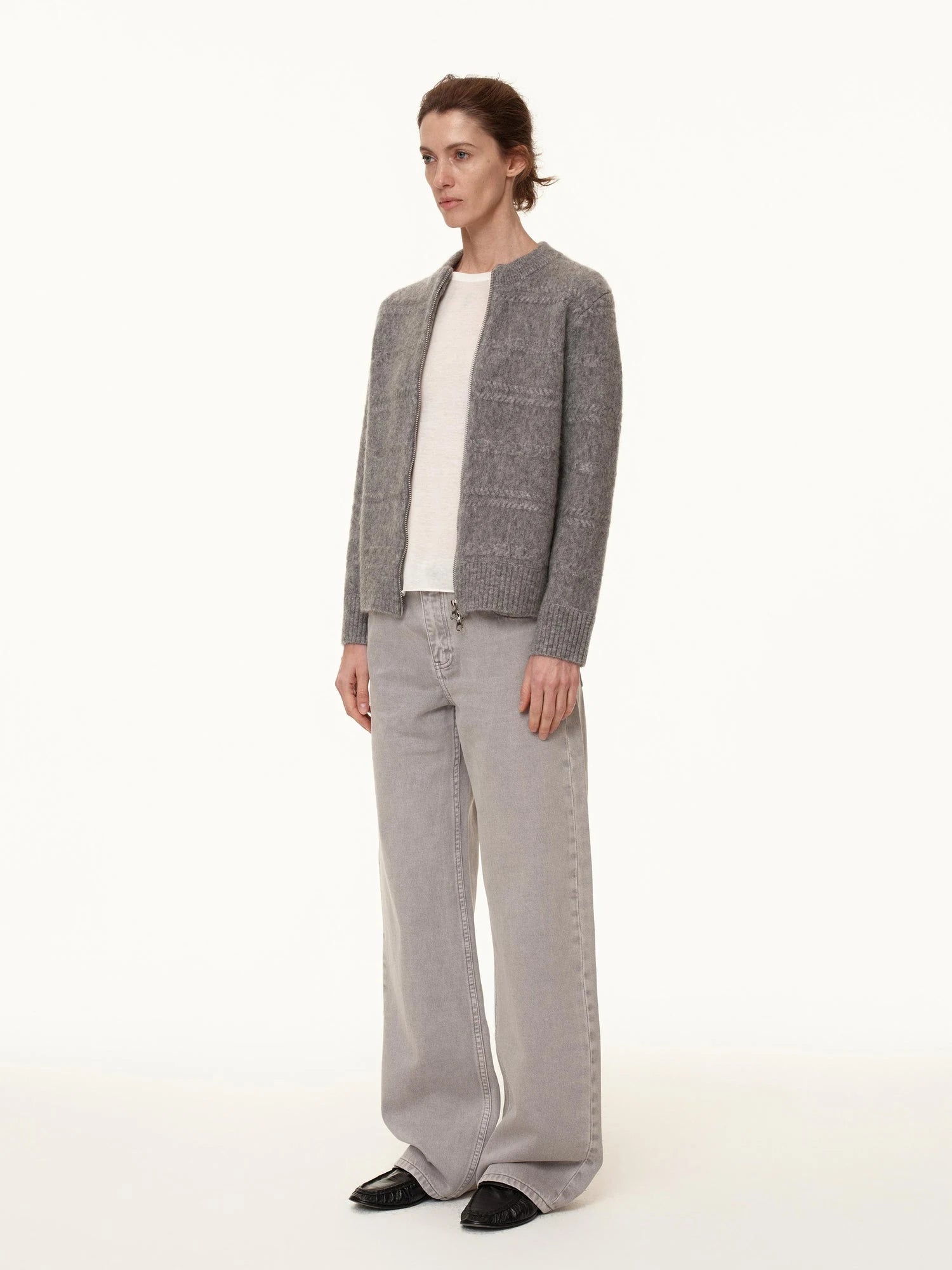 Grey Low Rise Straight Leg Jeans With Soft Washed Texture