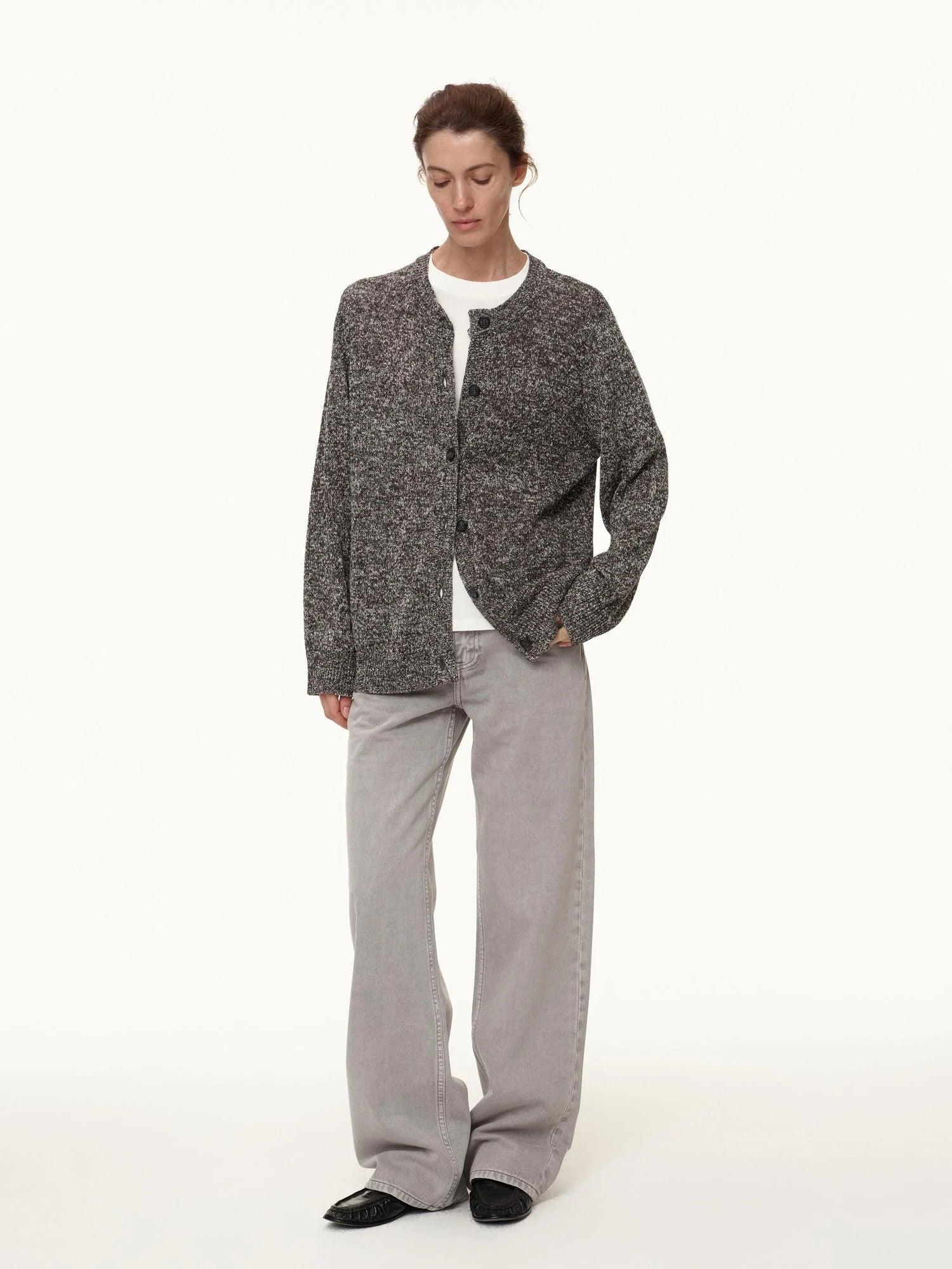 Grey Low Rise Straight Leg Jeans With Soft Washed Texture