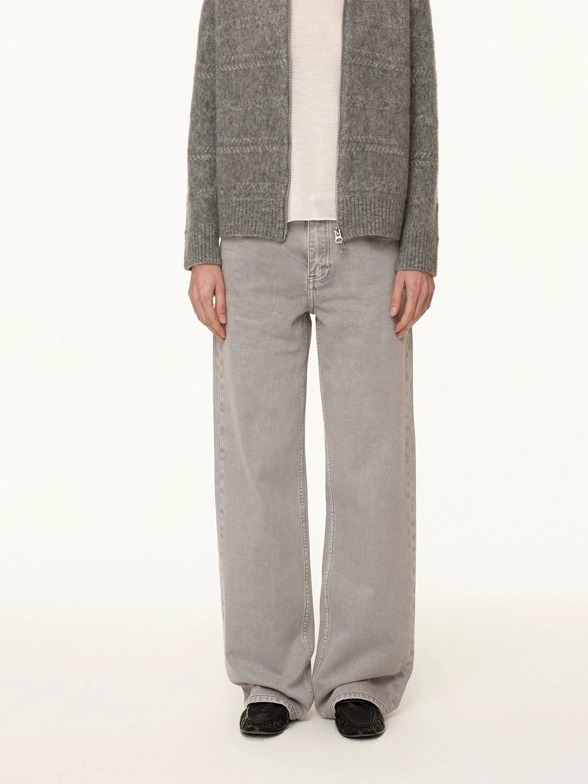 Grey Low Rise Straight Leg Jeans With Soft Washed Texture