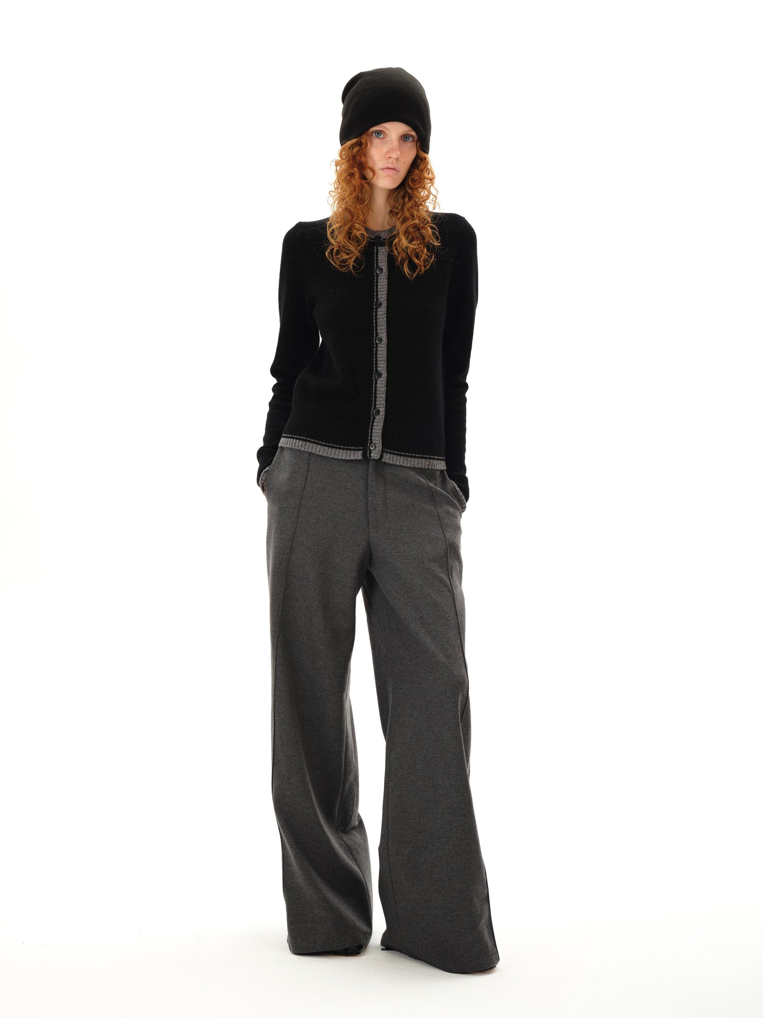 Northbutsouth Grey Mid Rise Wool Trousers With Side Seam