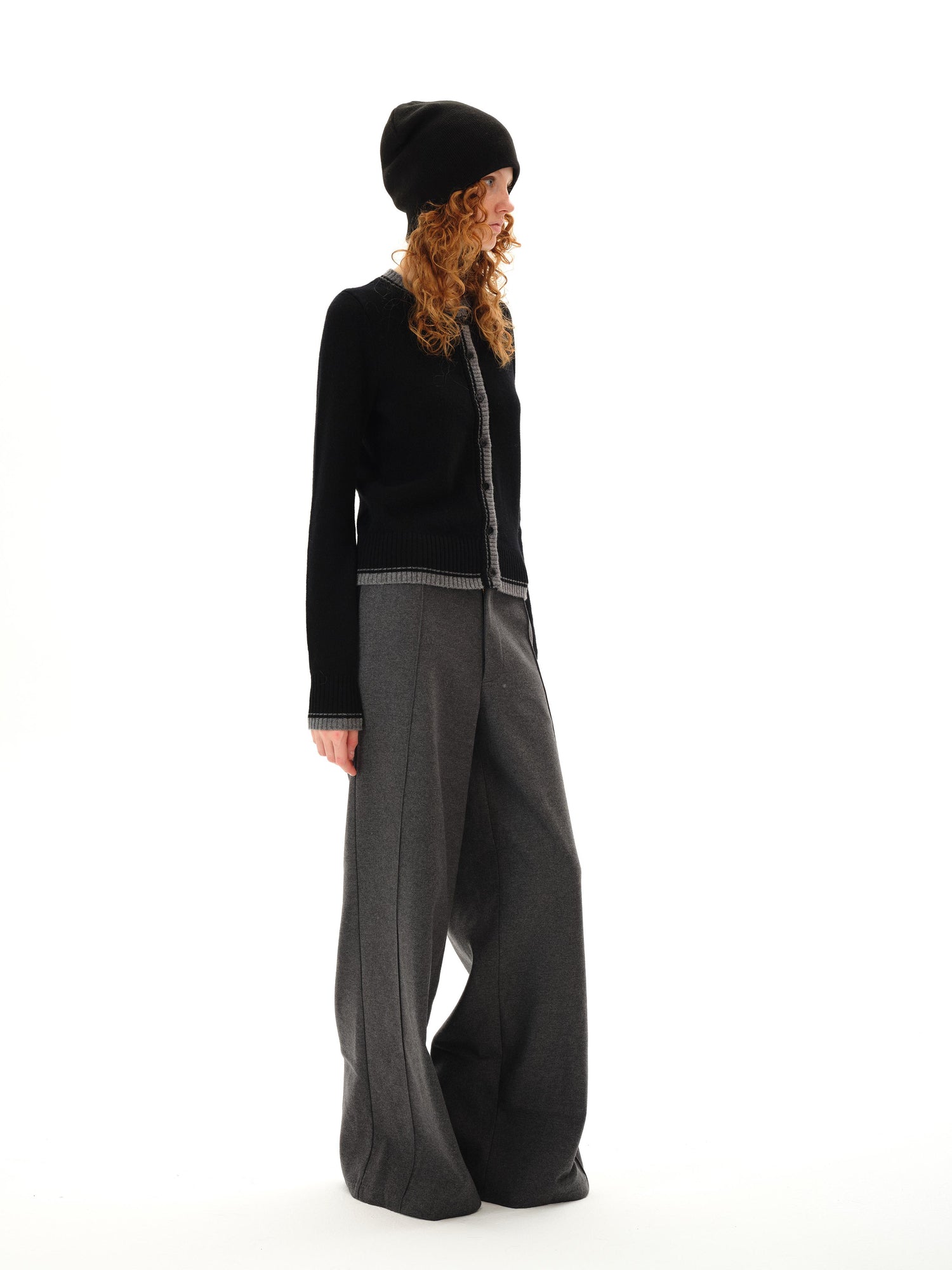 Northbutsouth Grey Mid Rise Wool Trousers With Side Seam