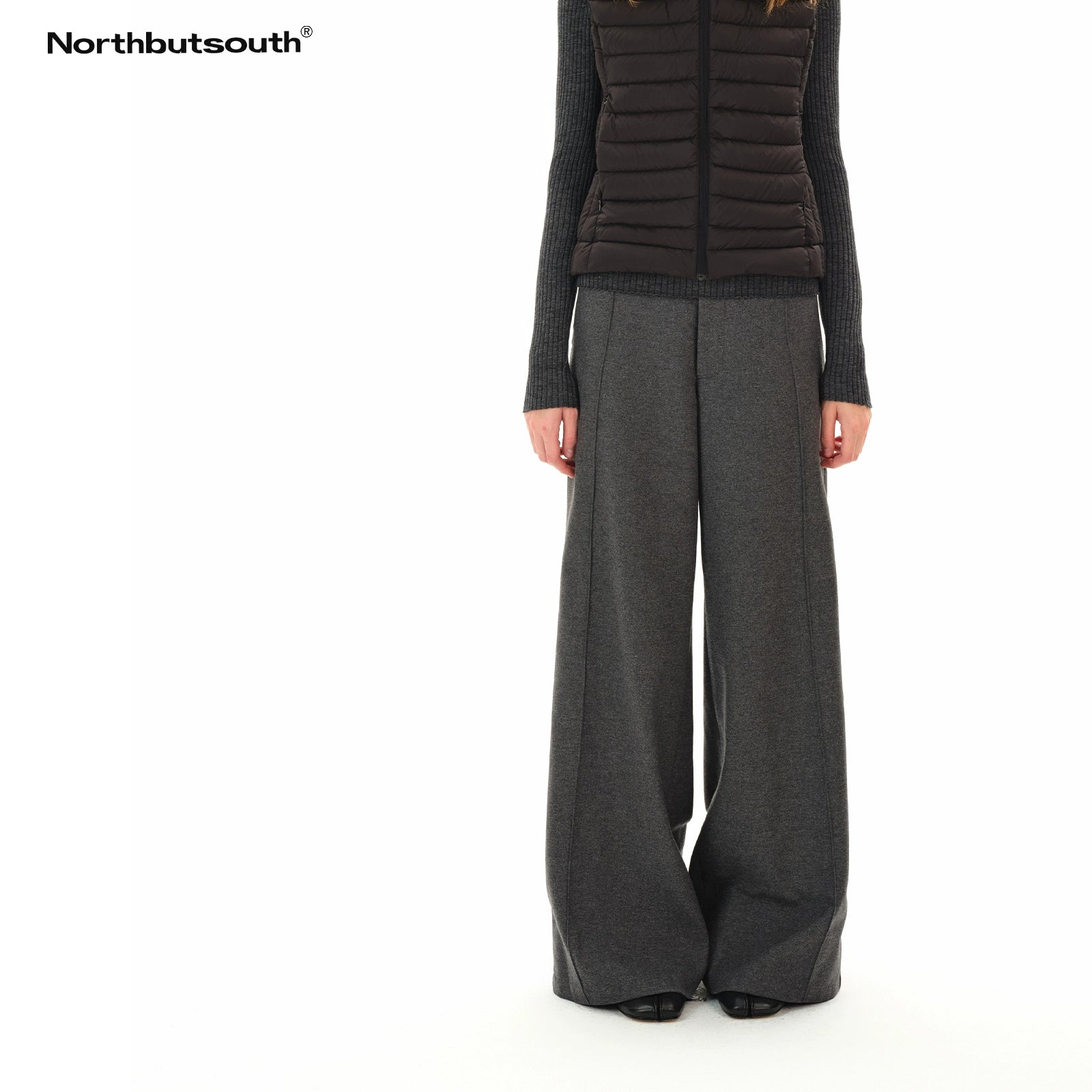 Northbutsouth Grey Mid Rise Wool Trousers With Side Seam MISSTT