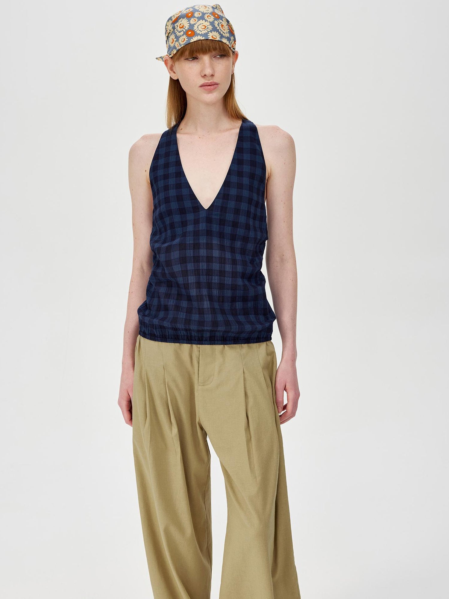 Northbutsouth Hemp Mid Low Waist Wide Leg Trousers In Khaki