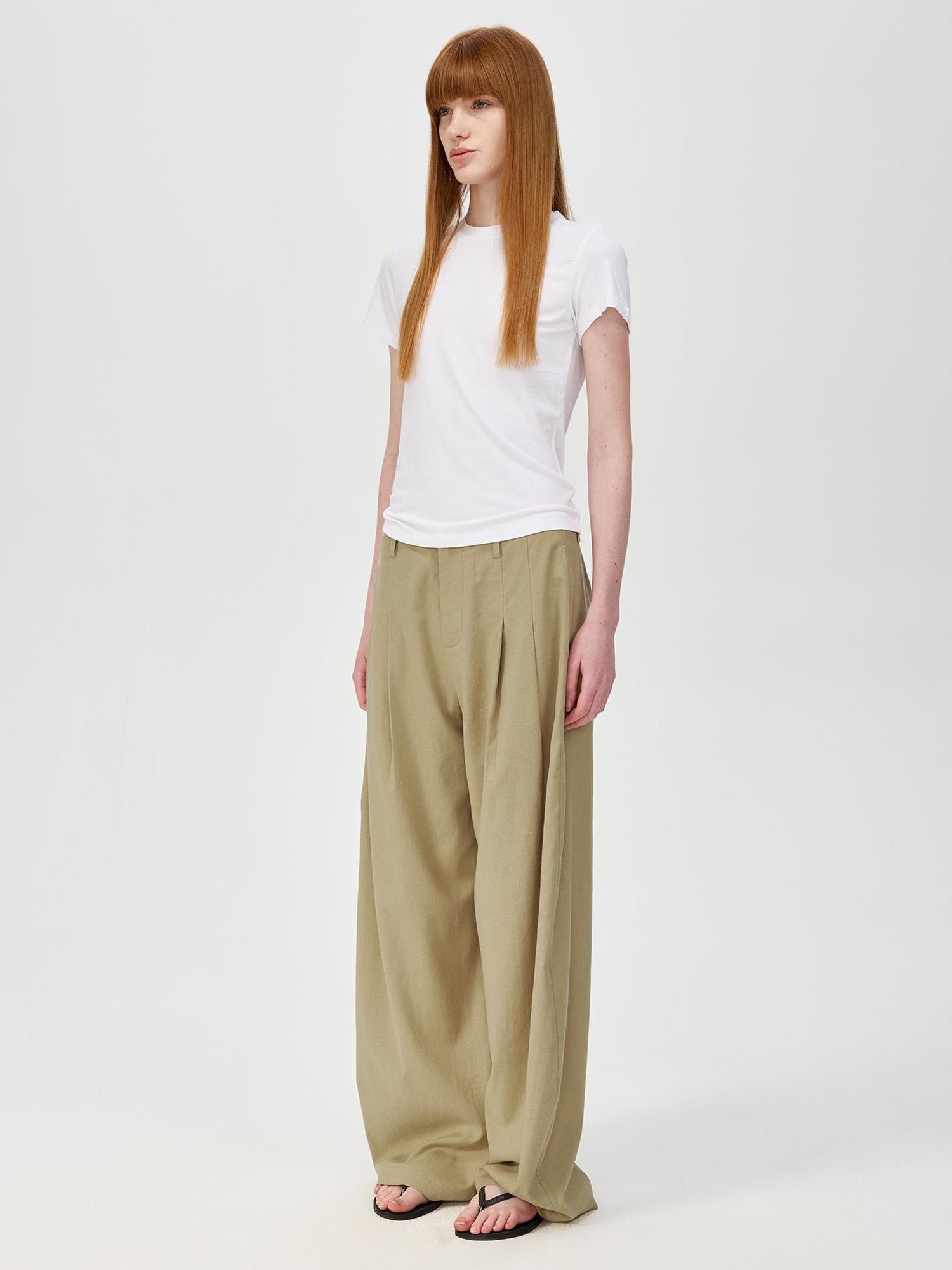 Northbutsouth Hemp Mid Low Waist Wide Leg Trousers In Khaki